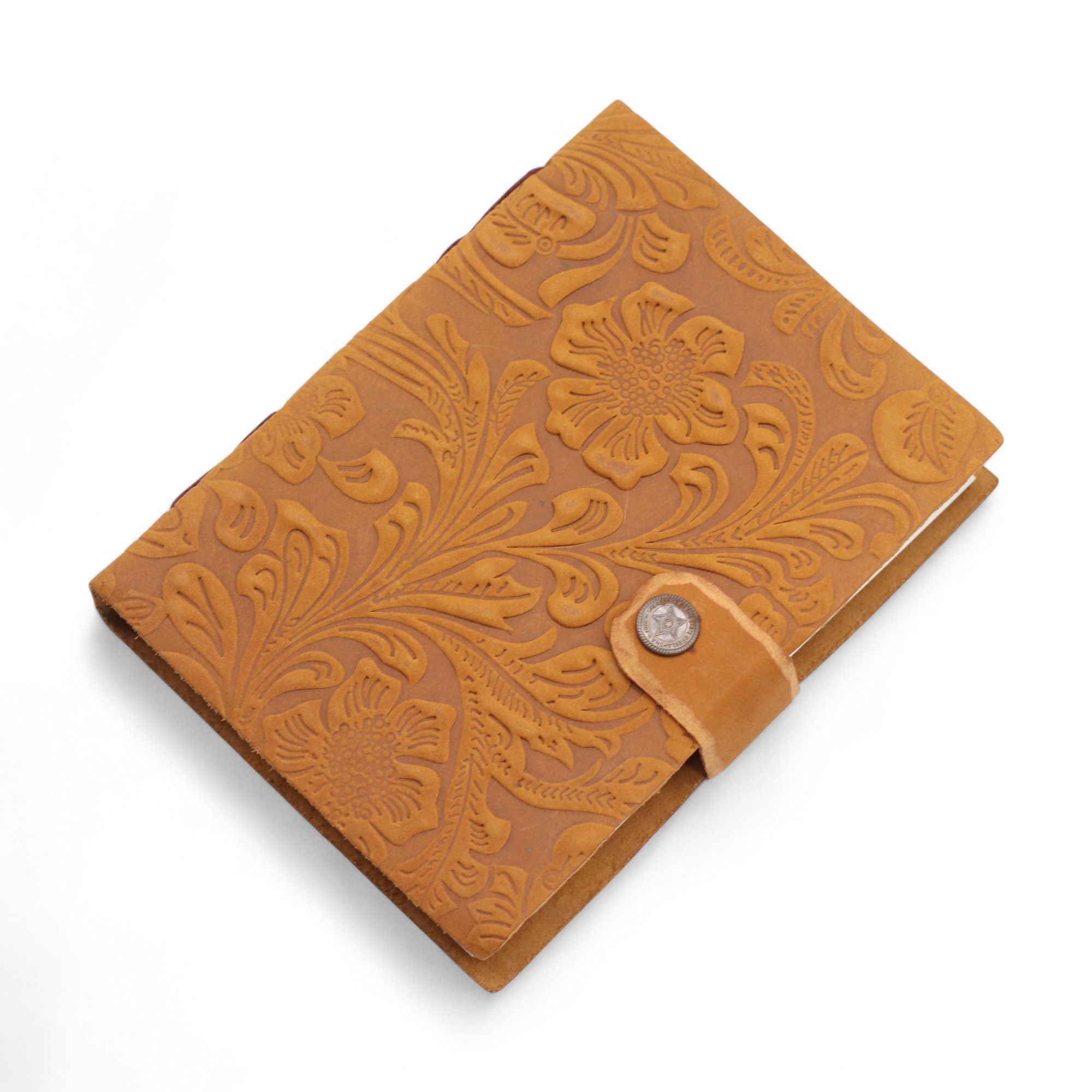 Leather Embossed Notebook – Tan Floral Pattern – 17.8×12.7 cm - Image 3