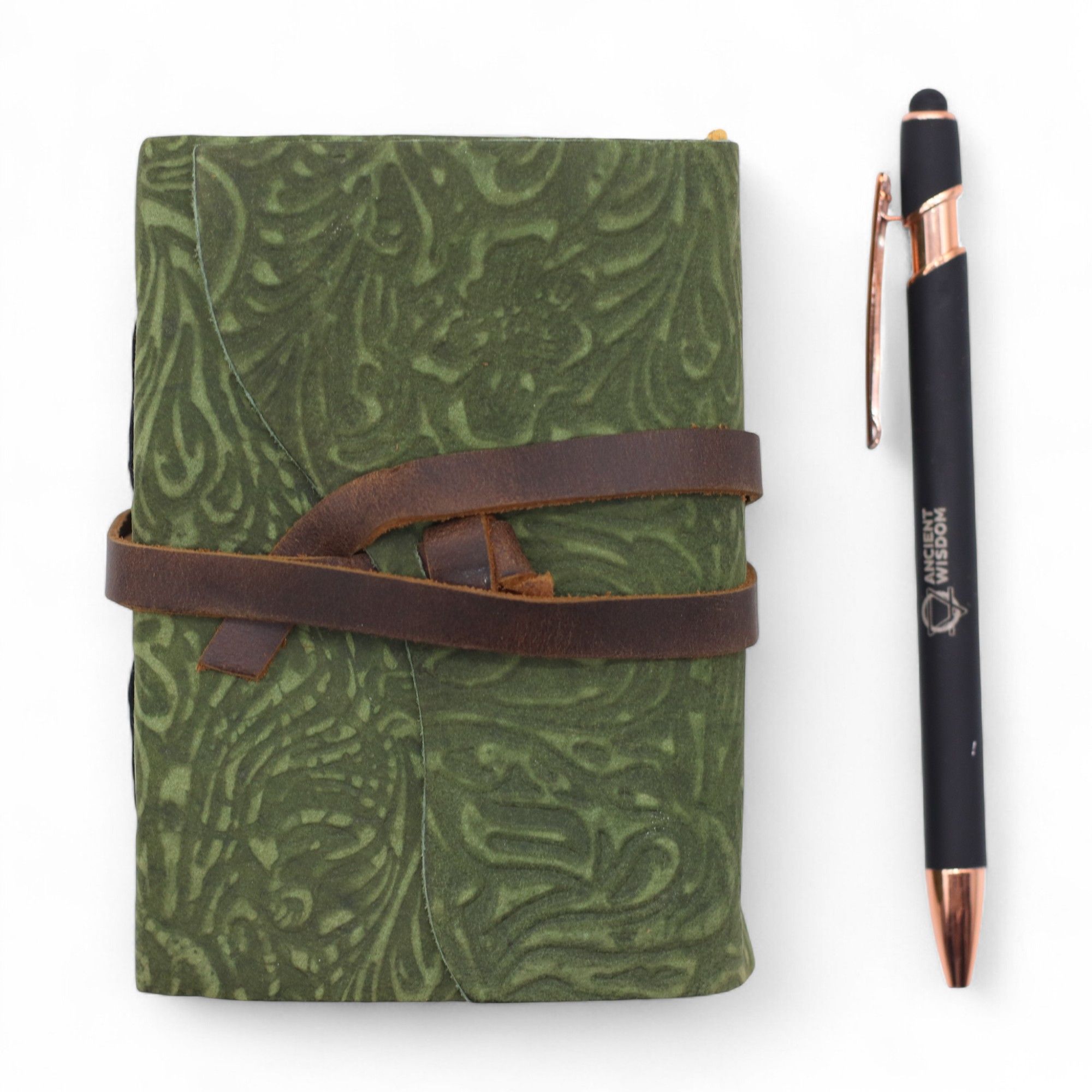 Fat Deckled Leather Notebook – Green Maze Pattern – 12.7×8.9 cm - Image 4