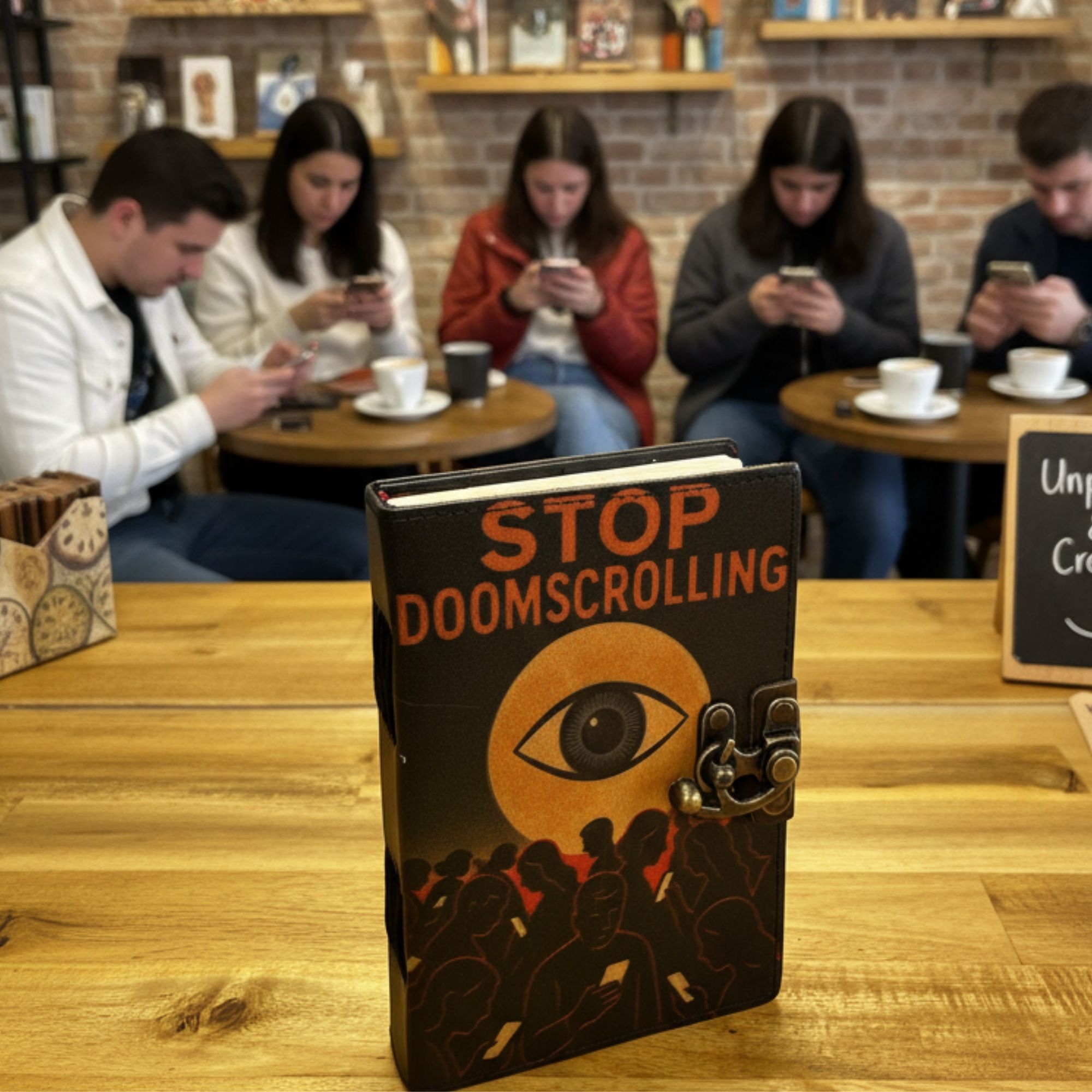 Leather Printed Notebook – Stop Doom Scrolling - 17.8x12.7 cm