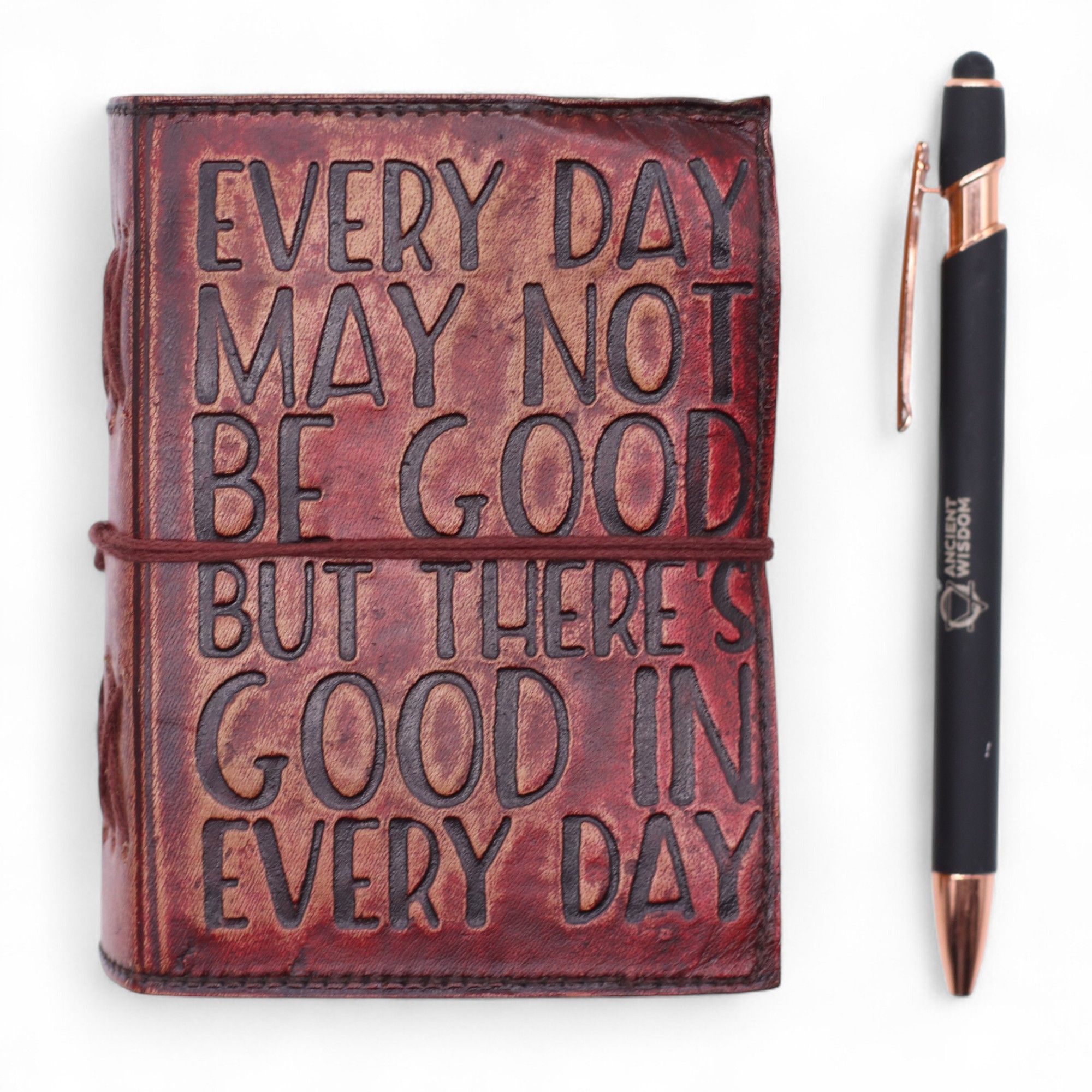Fat Deckled Edge Leather Notebook – Every Day May Not Be Good (12.7 × 8.9 cm) - Image 3