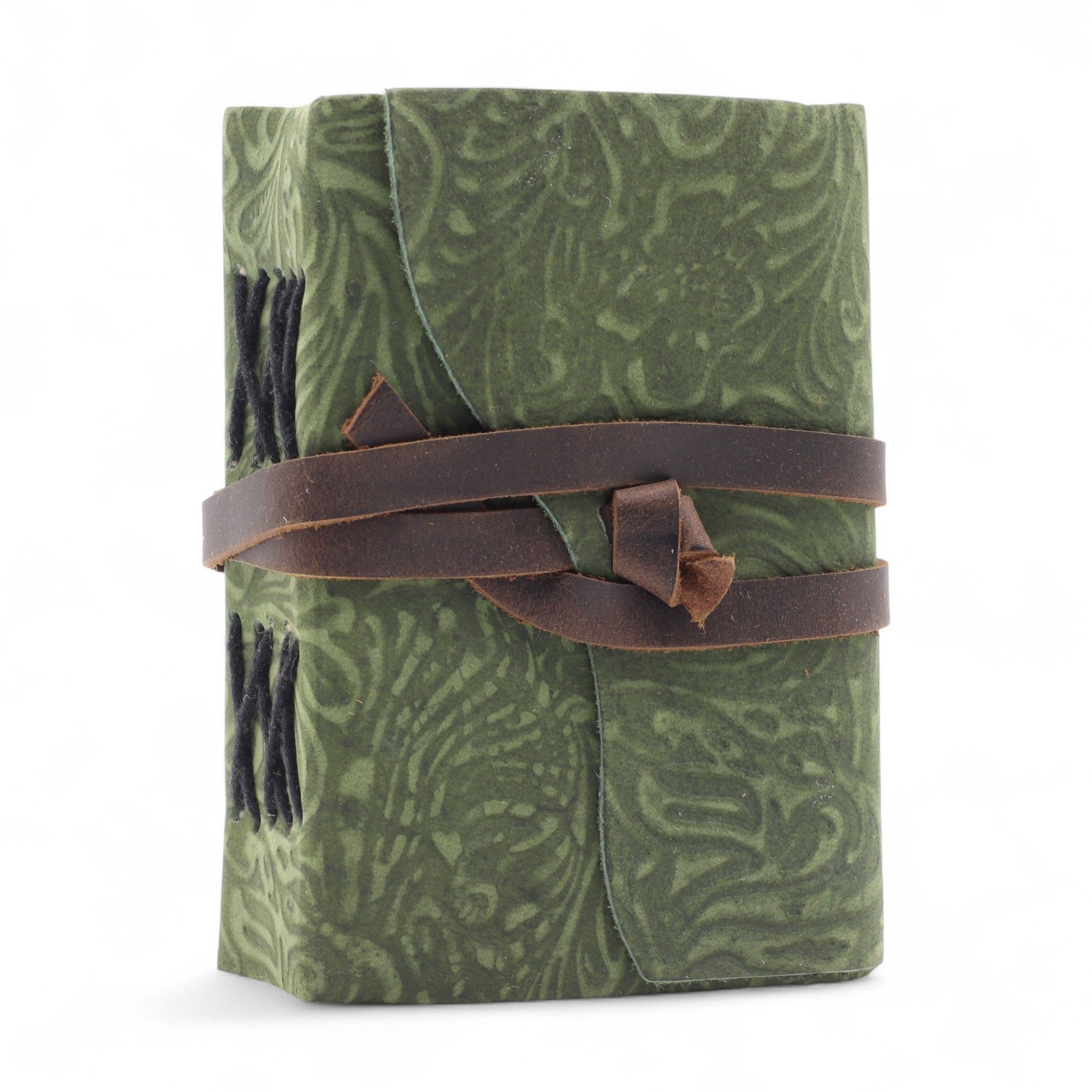 Fat Deckled Leather Notebook – Green Maze Pattern – 12.7×8.9 cm - Image 3