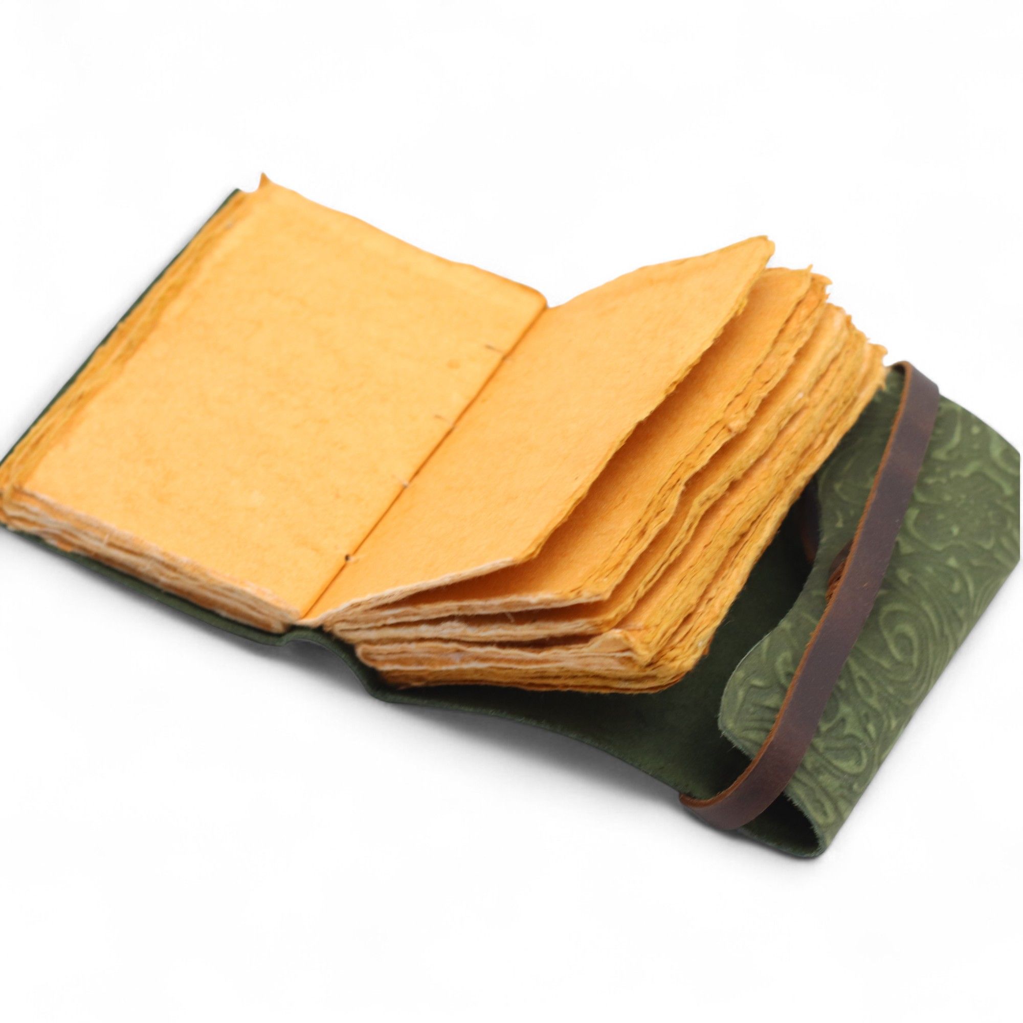 Fat Deckled Leather Notebook – Green Maze Pattern – 12.7×8.9 cm - Image 2