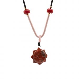 Cord Necklace Gemstone Pendant - Carnelian Sun Face