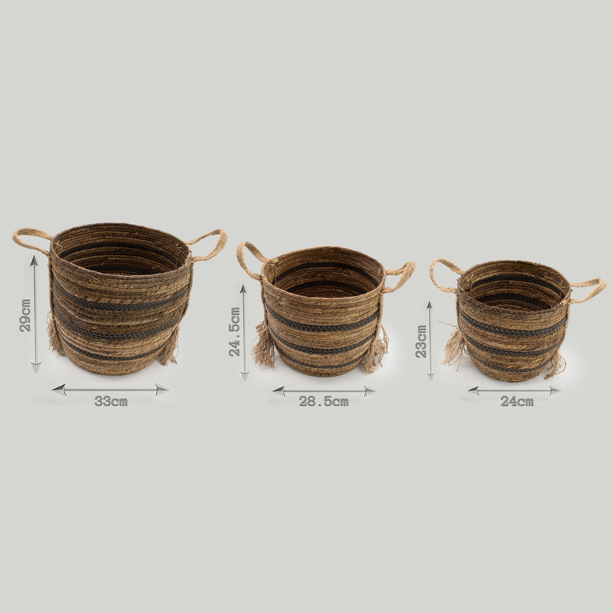 Bananna Leaf & Seagrass Large Baskets - Natural Browns- Set of 3 5 Bananna Leaf & Seagrass Large Baskets - Natural Browns- Set of 3 - Image 5