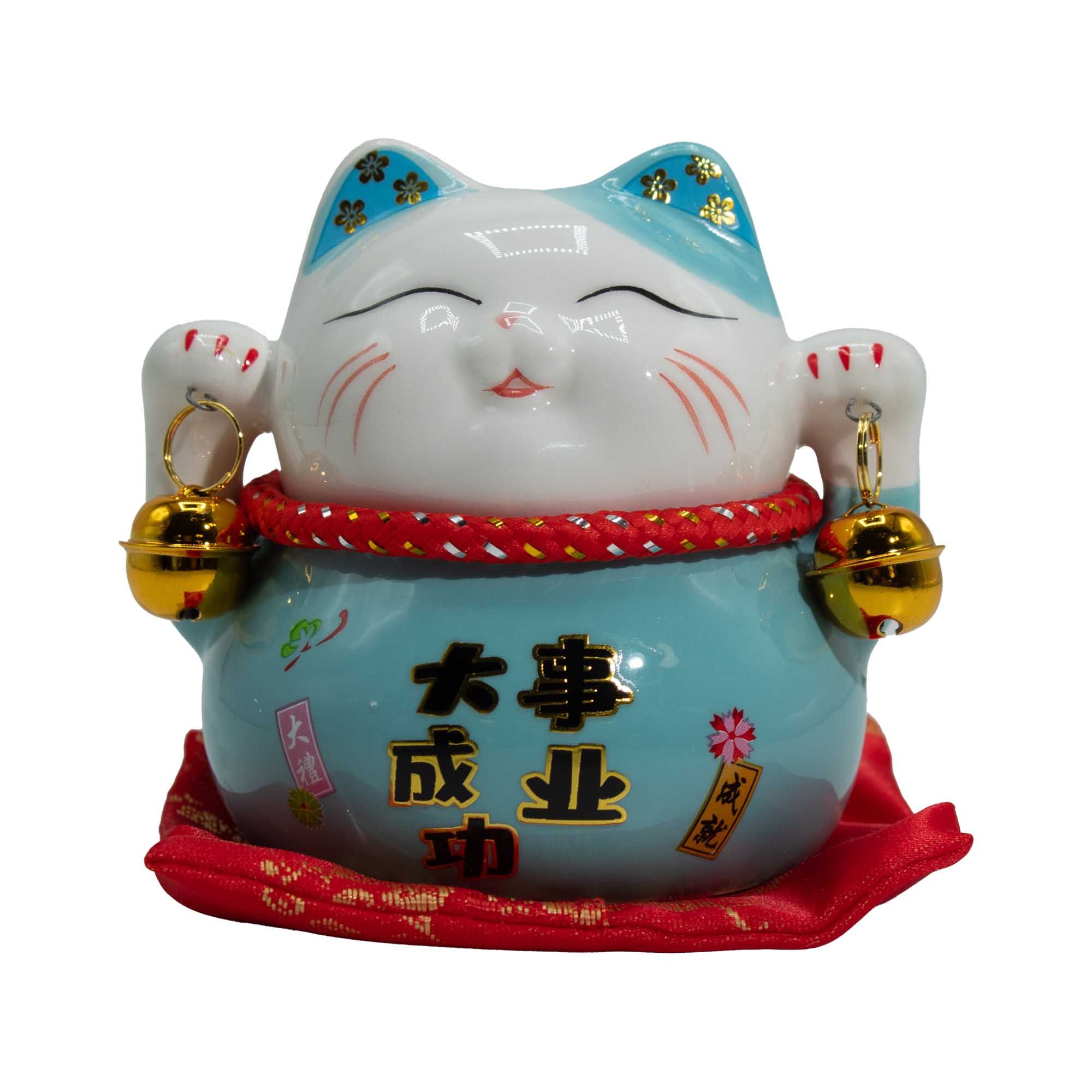Ceramic Money Cat Bank - Blue on Cushion 1 Ceramic Money Cat Bank - Blue on Cushion
