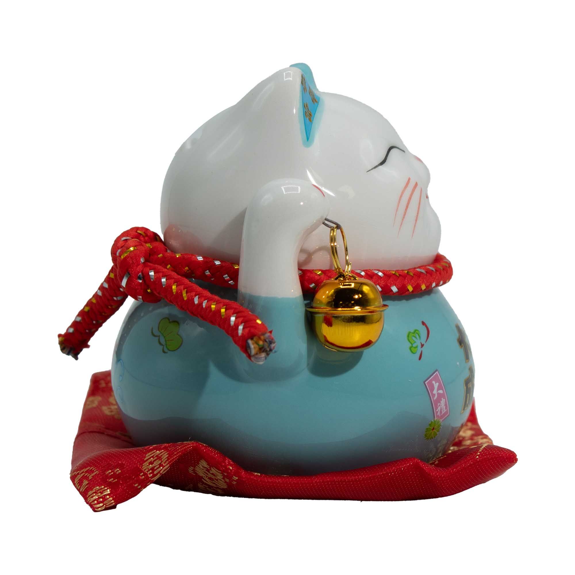 Ceramic Money Cat Bank - Blue on Cushion 3 Ceramic Money Cat Bank - Blue on Cushion - Image 3