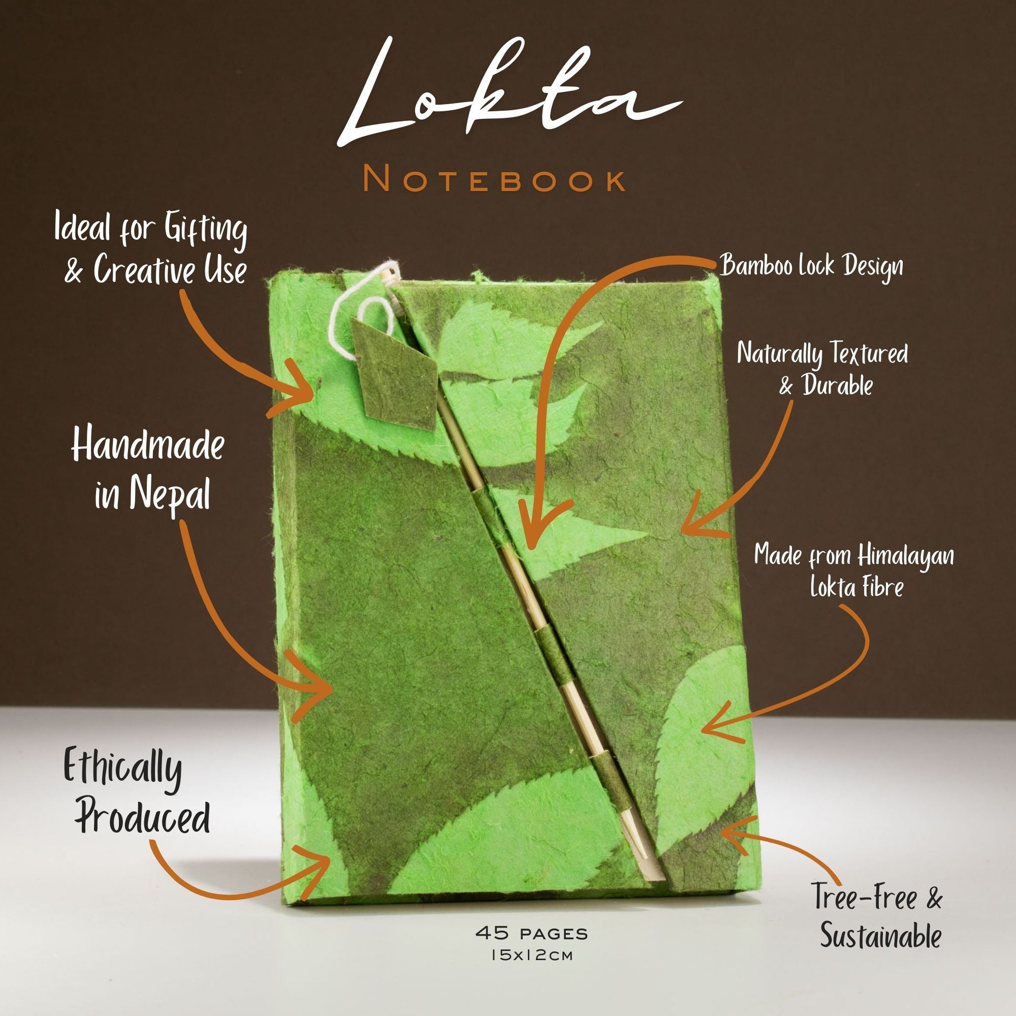 Lokta Bold Floral Bamboo Lock Notebook – Medium (15x12cm) – 45 Leaves – Moss Green 5 Lokta Bold Floral Bamboo Lock Notebook – Medium (15x12cm) – 45 Leaves – Moss Green - Image 5