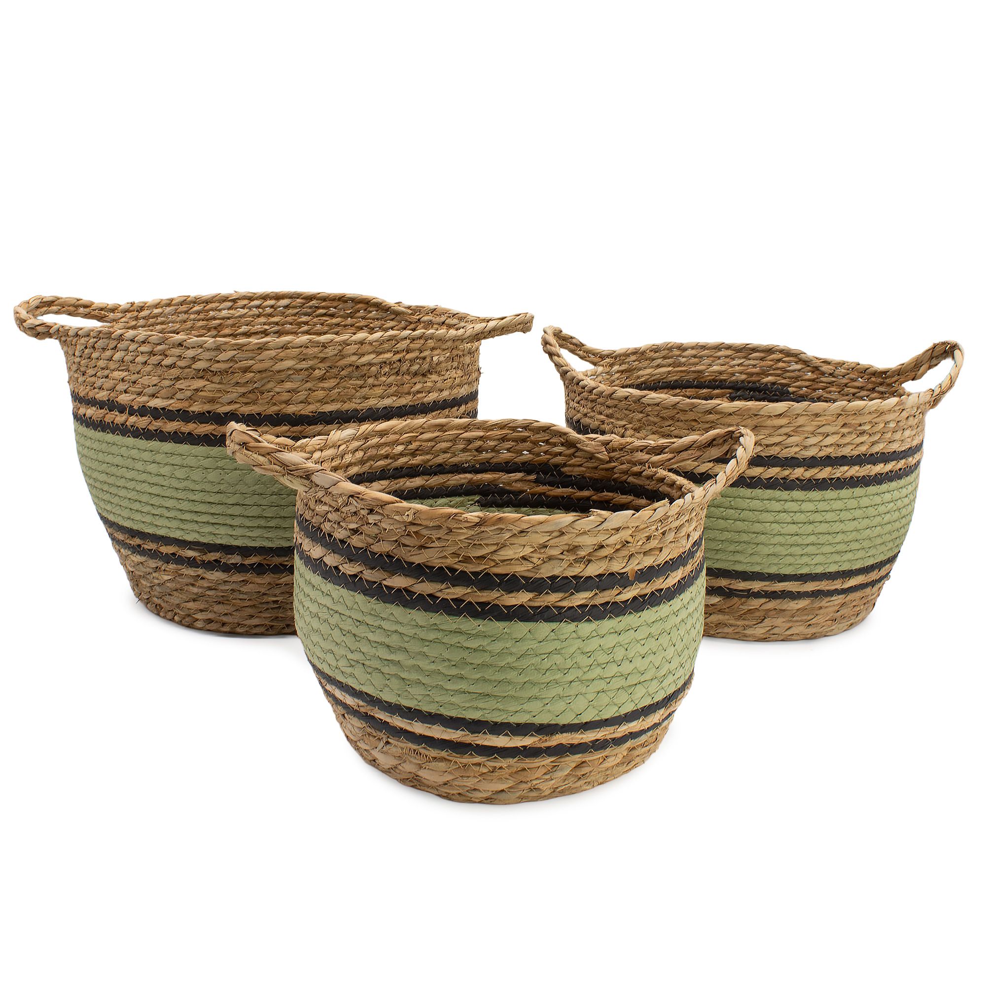 Cotton & Seagrass Large Baskets - Natural Black & Green- Set of 3 8 Cotton & Seagrass Large Baskets - Natural Black & Green- Set of 3 - Image 8