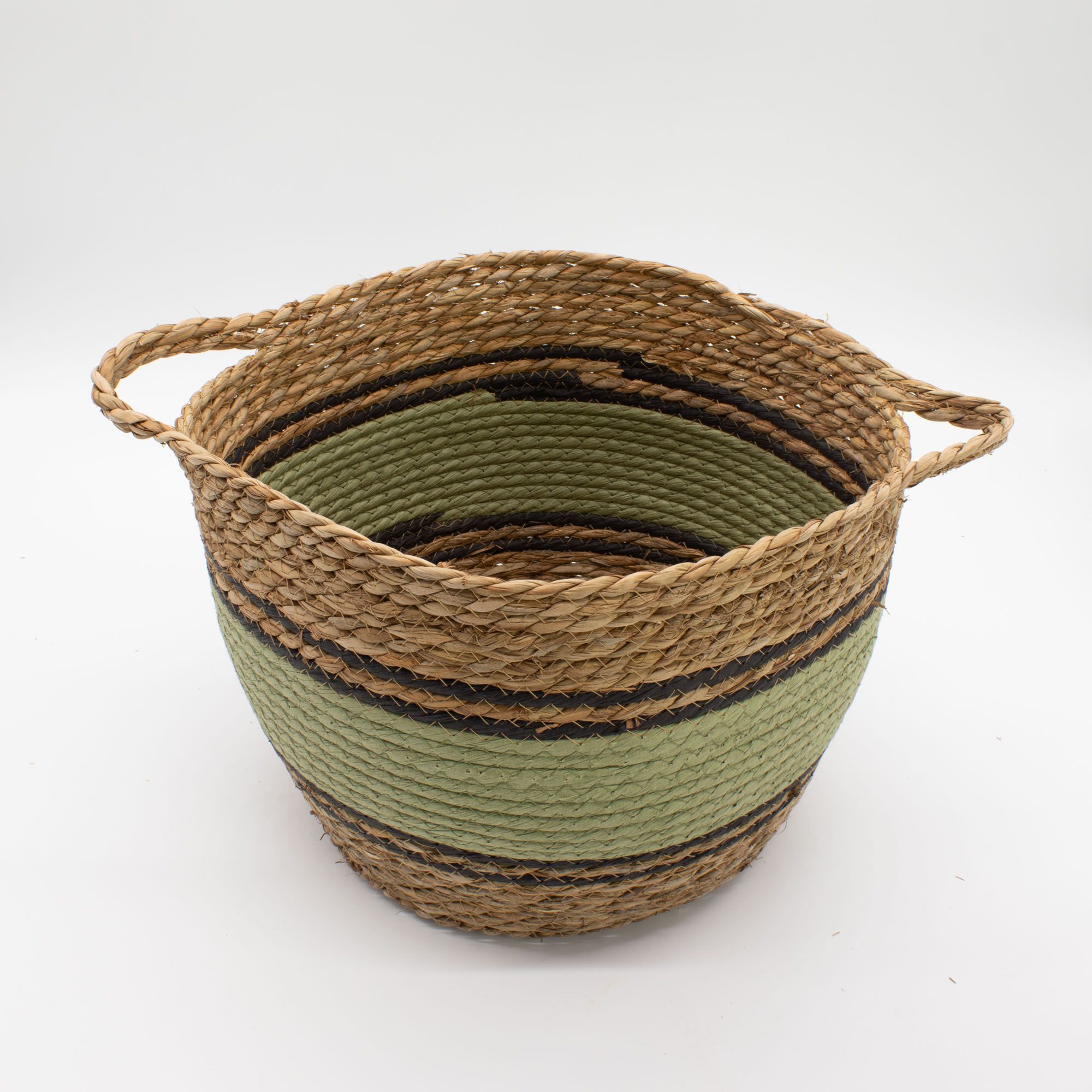 Cotton & Seagrass Large Baskets - Natural Black & Green- Set of 3 2 Cotton & Seagrass Large Baskets - Natural Black & Green- Set of 3 - Image 2