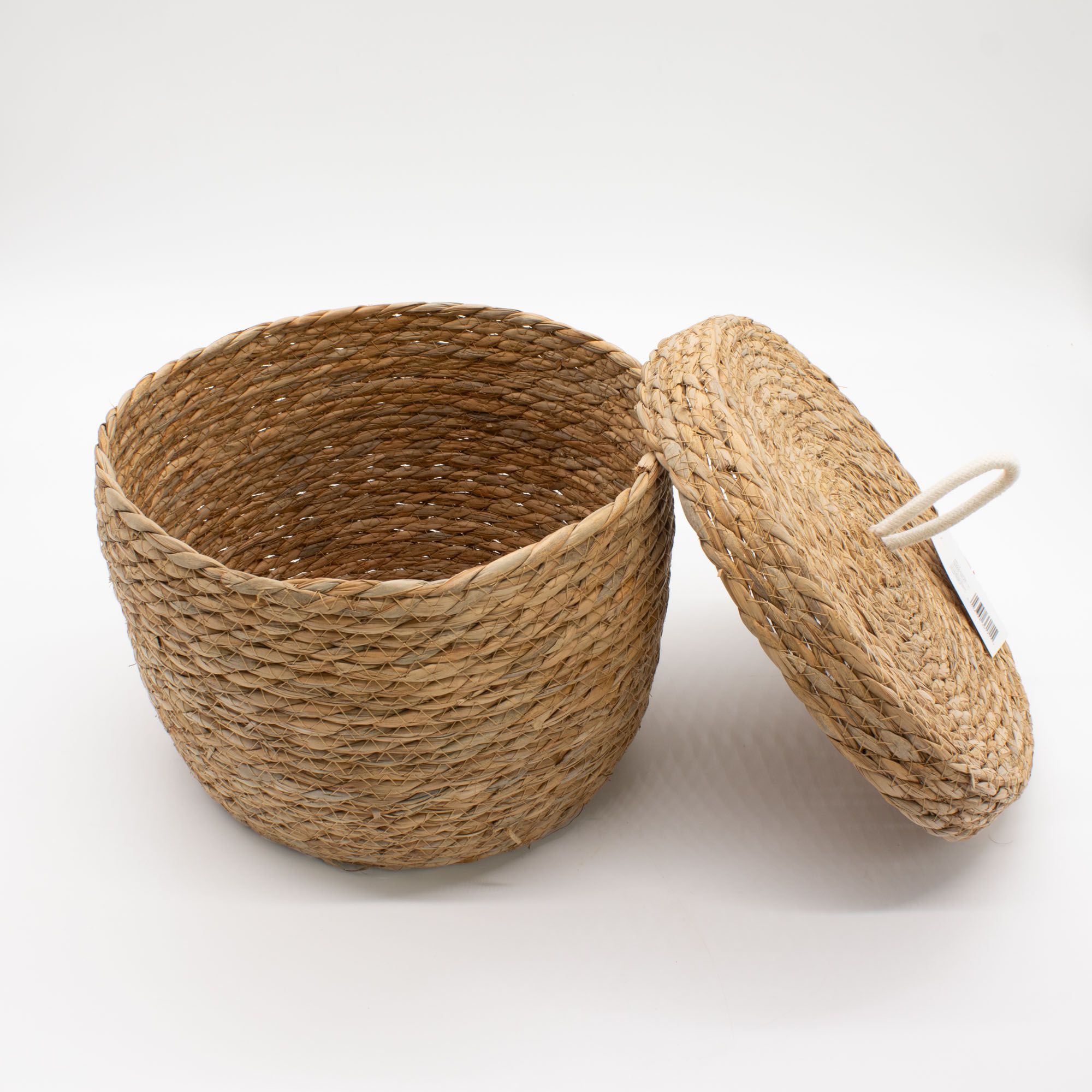 Seagrass & Cotton Round Baskets with Lids - Natural - Set of 3 3 Seagrass & Cotton Round Baskets with Lids - Natural - Set of 3 - Image 3