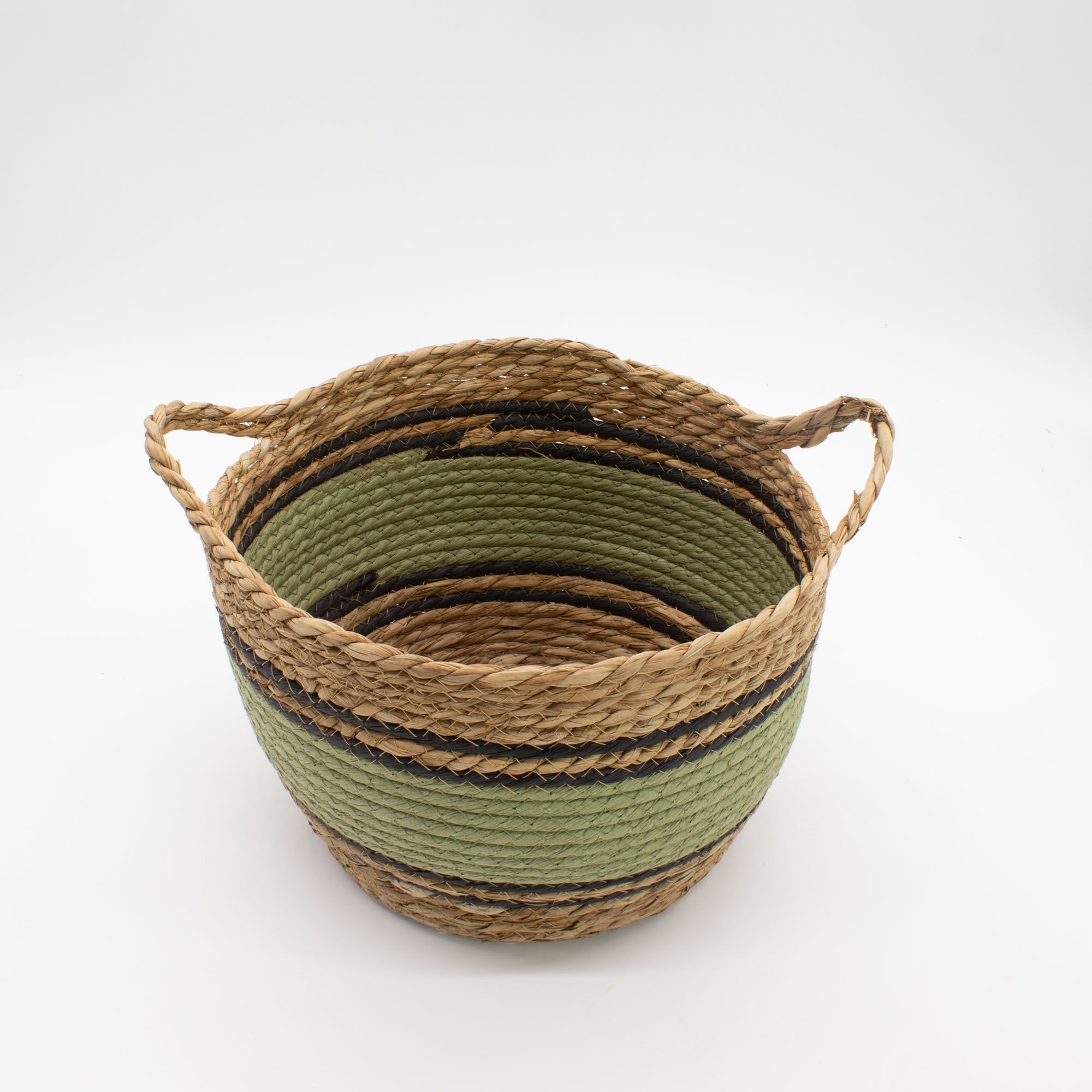 Cotton & Seagrass Large Baskets - Natural Black & Green- Set of 3 3 Cotton & Seagrass Large Baskets - Natural Black & Green- Set of 3 - Image 3