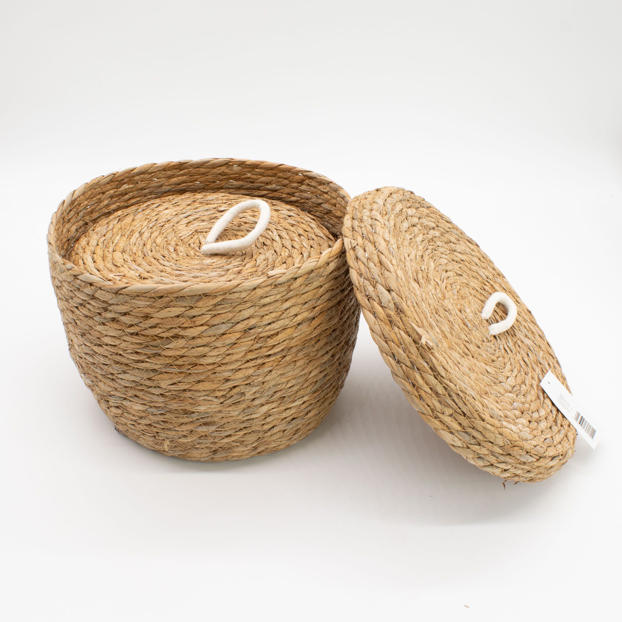 Seagrass & Cotton Round Baskets with Lids - Natural - Set of 3 6 Seagrass & Cotton Round Baskets with Lids - Natural - Set of 3 - Image 6