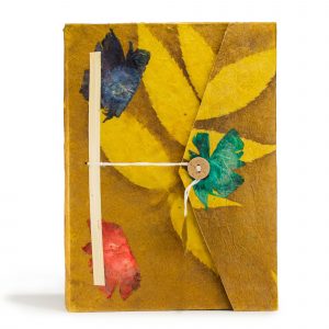 Lokta Bold Floral Notebook – Large (21x15cm) – 45 Leaves – Includes Bookmark – Mustard Brown