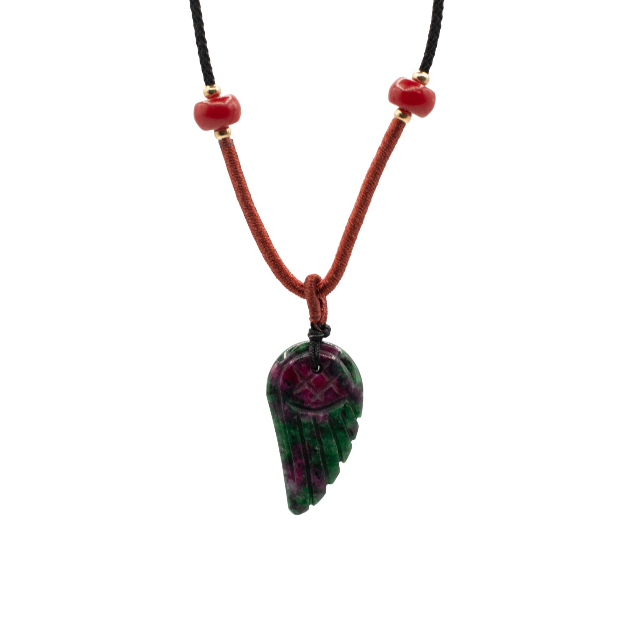 Cord Necklace Gemstone Pendant - Morganite Angel Wing 1 Cord Necklace Gemstone Pendant - Morganite Angel Wing