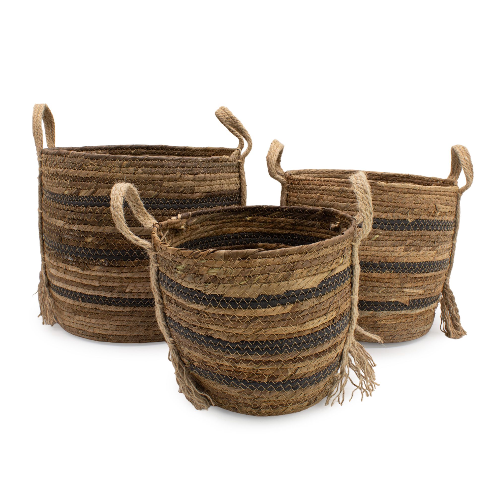 Bananna Leaf & Seagrass Large Baskets - Natural Browns- Set of 3 1 Bananna Leaf & Seagrass Large Baskets - Natural Browns- Set of 3