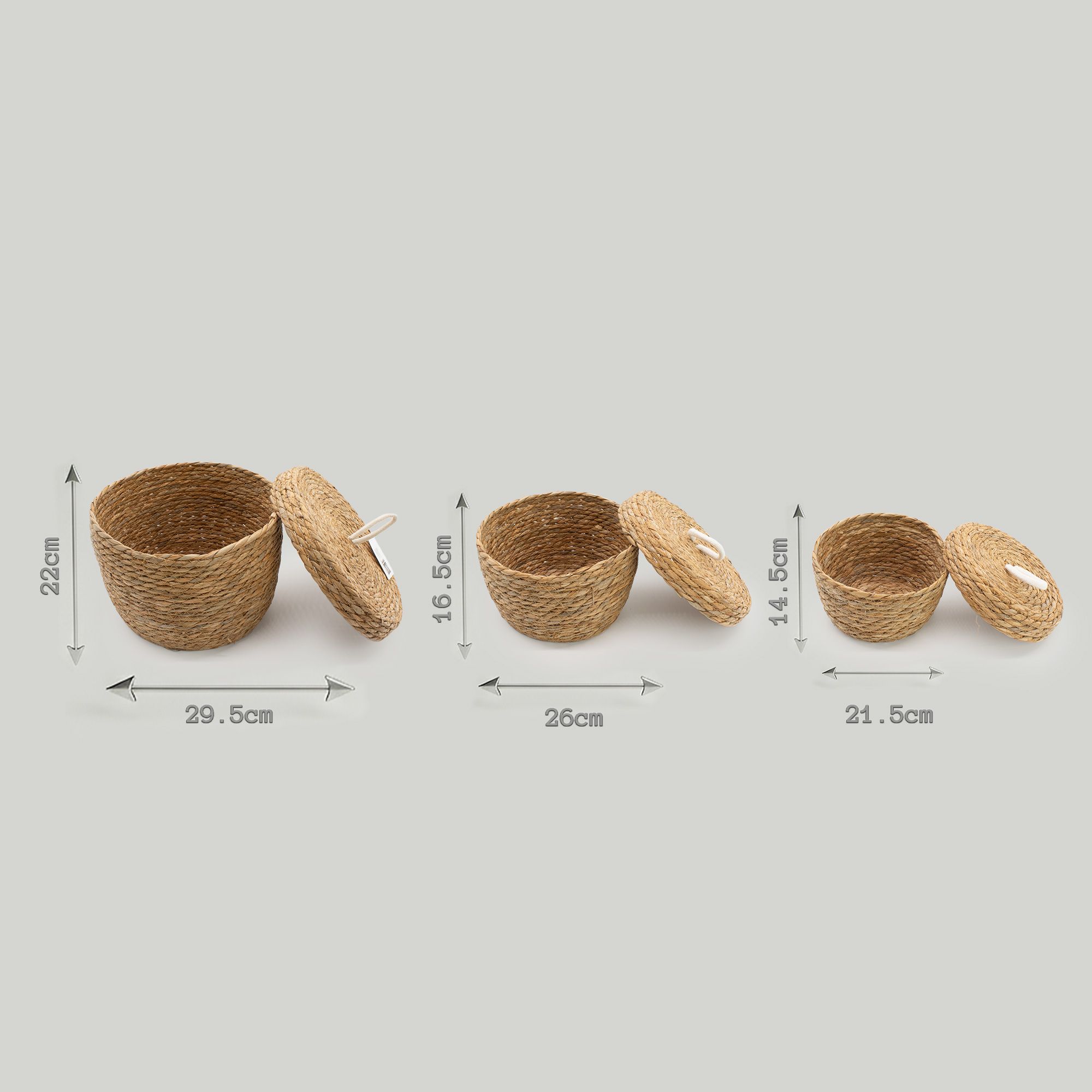 Seagrass & Cotton Round Baskets with Lids - Natural - Set of 3 9 Seagrass & Cotton Round Baskets with Lids - Natural - Set of 3 - Image 9