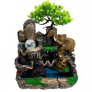 Elephants in Love Tabletop Water Feature with Crystal Ball, Light & Watermill (30x20x35cm)