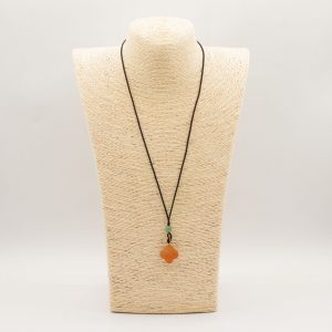 Cord Necklace Gemstone Pendant - Red Jade Clover