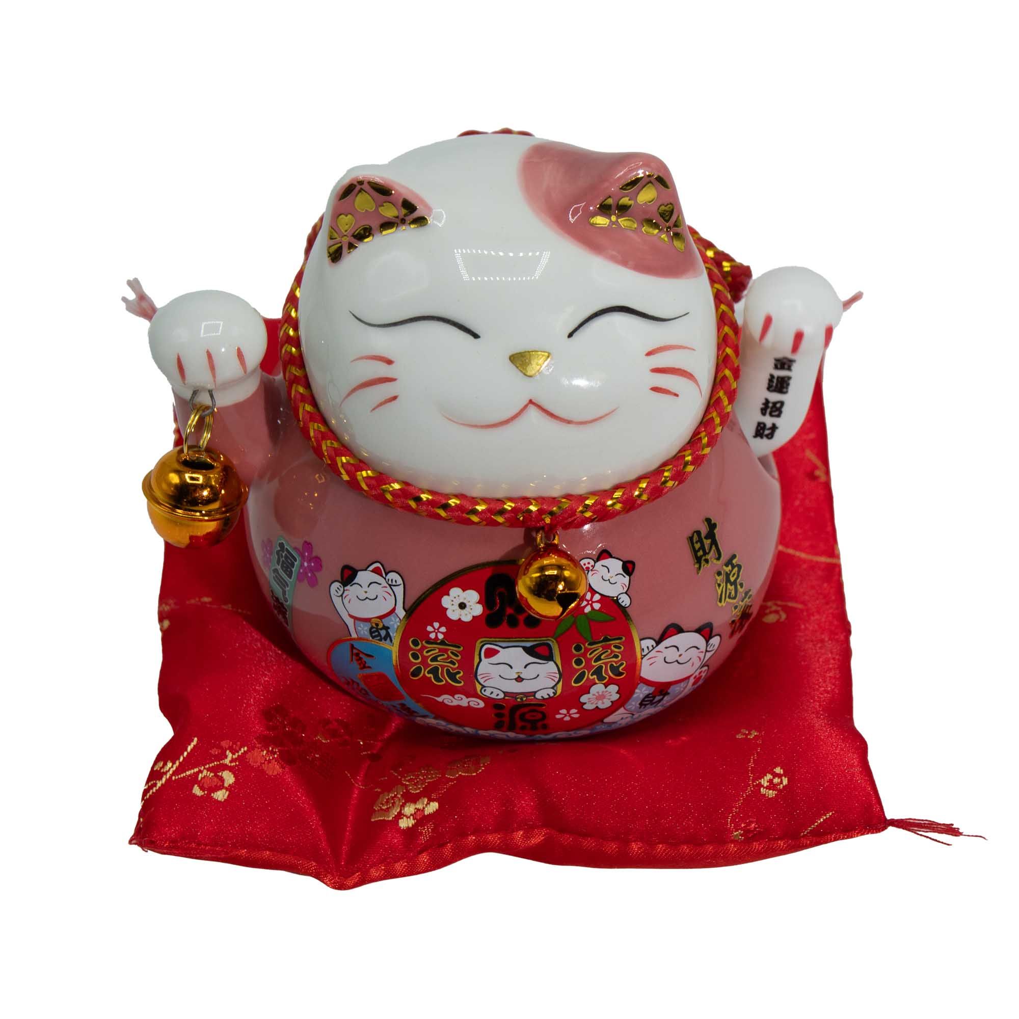 Ceramic Money Cat Moving Hand - Pink on Cushion 3 Ceramic Money Cat Moving Hand - Pink on Cushion - Image 3