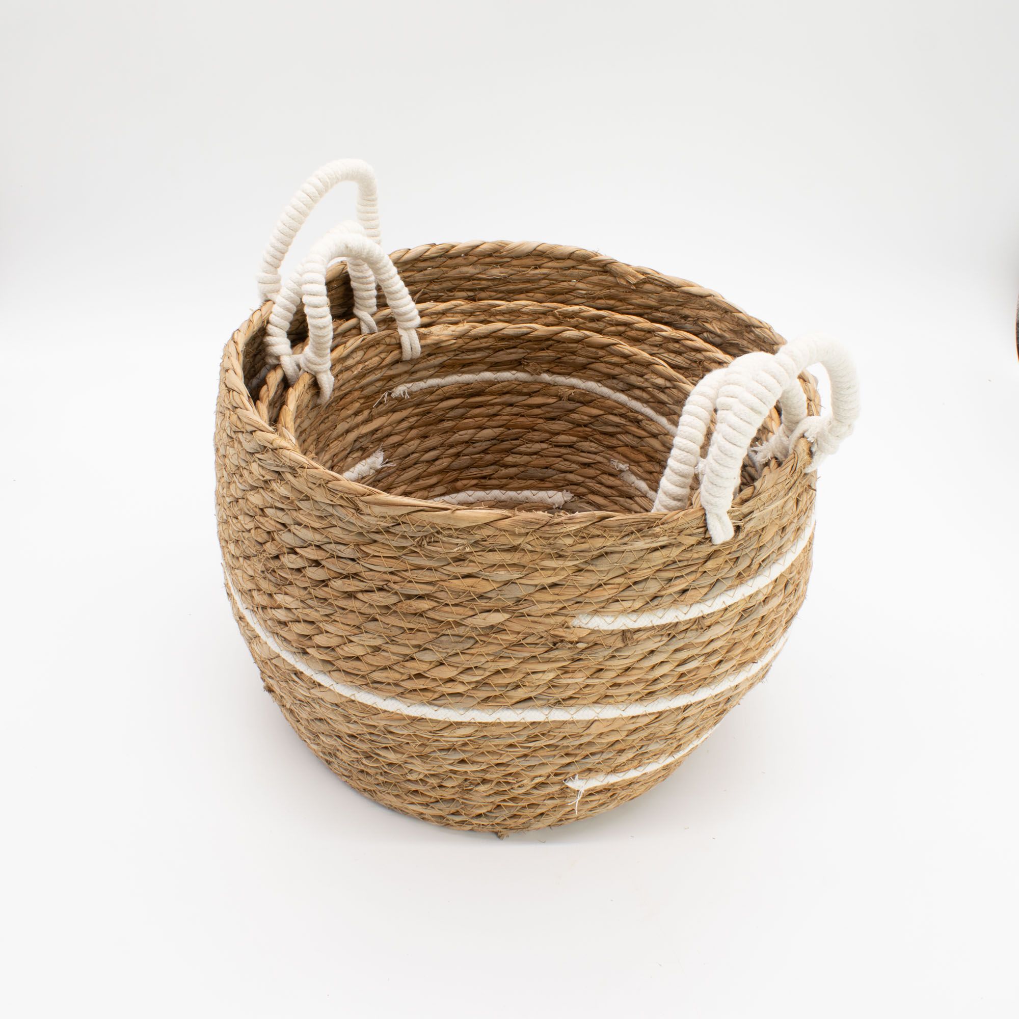 Cotton & Seagrass Large Baskets – Natural Stripes – Set of 3 2 Cotton & Seagrass Large Baskets – Natural Stripes – Set of 3 - Image 2