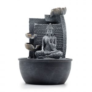 Tabletop Water Feature - 19x19x28cm - Buddha, Lotus Flower Cascading Potsx