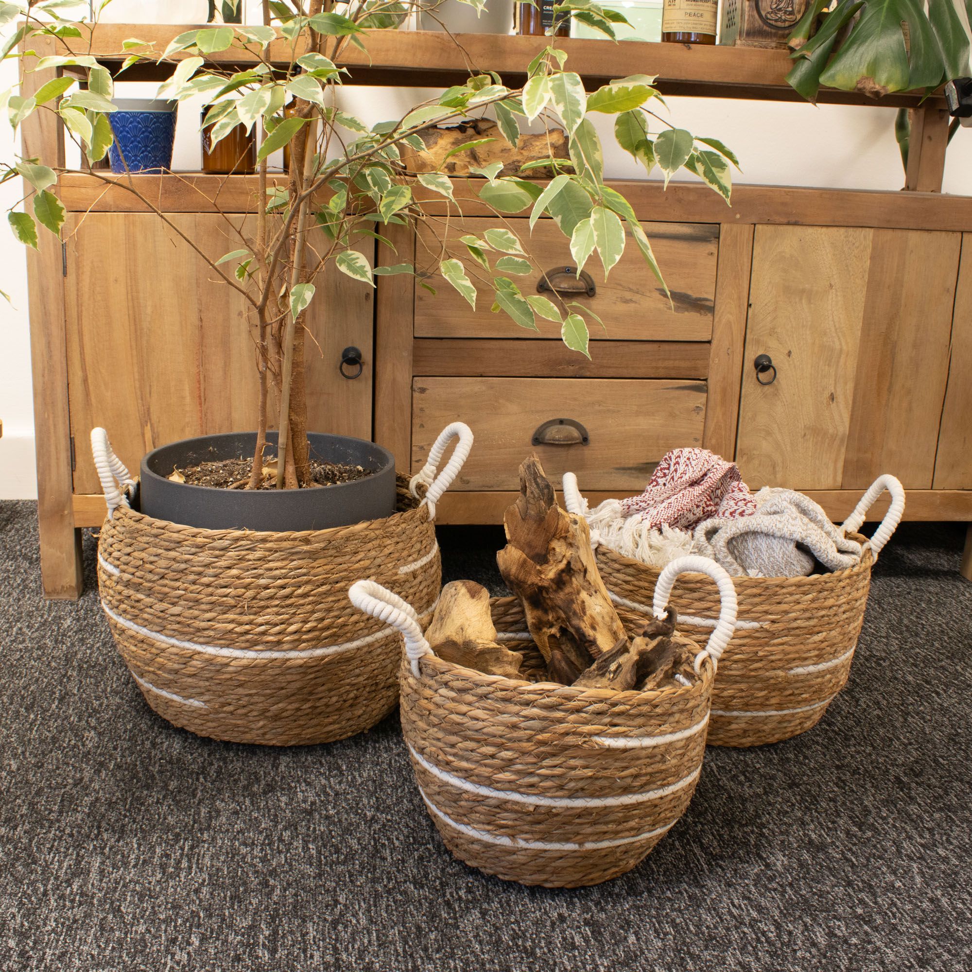 Cotton & Seagrass Large Baskets – Natural Stripes – Set of 3 8 Cotton & Seagrass Large Baskets – Natural Stripes – Set of 3 - Image 8