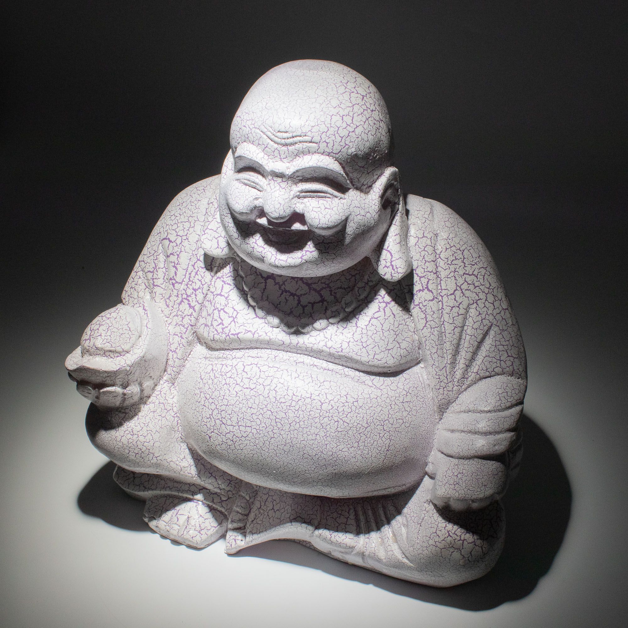 Laughing Buddha Lamp Lavender Crackle - Round Stand 6 Laughing Buddha Lamp Lavender Crackle - Round Stand - Image 6