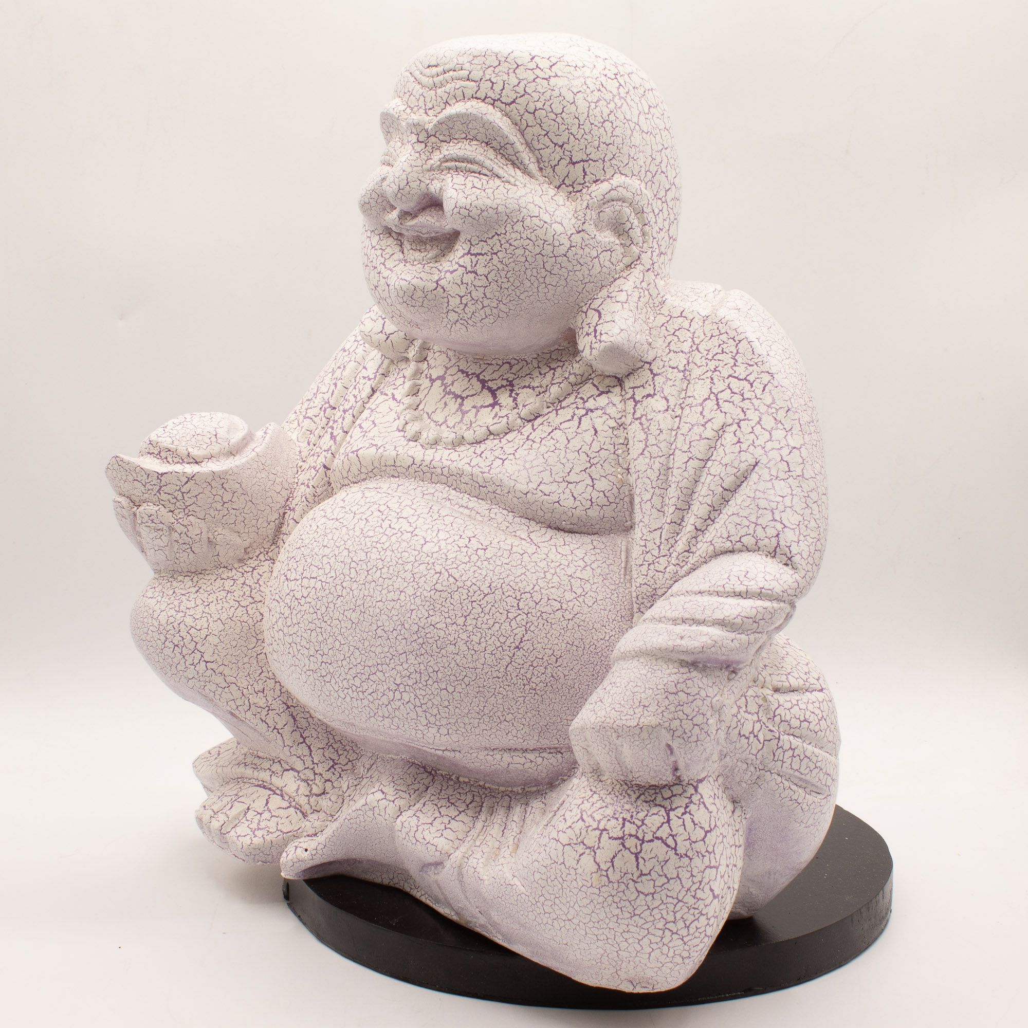 Laughing Buddha Lamp Lavender Crackle - Round Stand 7 Laughing Buddha Lamp Lavender Crackle - Round Stand - Image 7