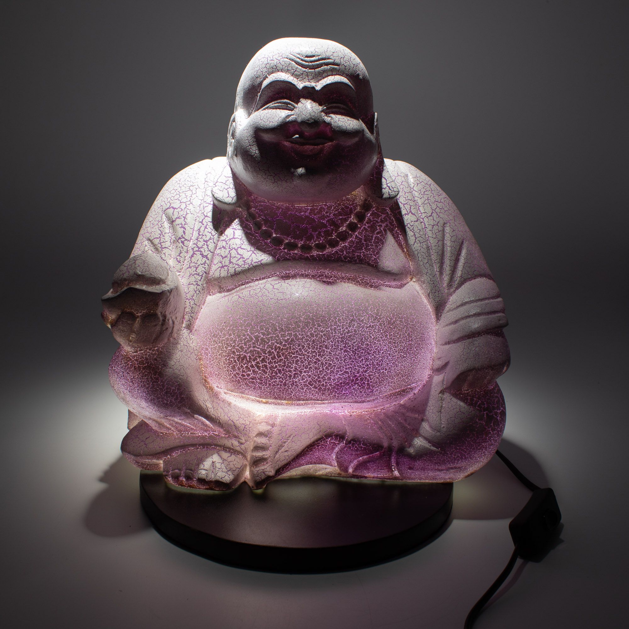 Laughing Buddha Lamp Lavender Crackle - Round Stand 4 Laughing Buddha Lamp Lavender Crackle - Round Stand - Image 4