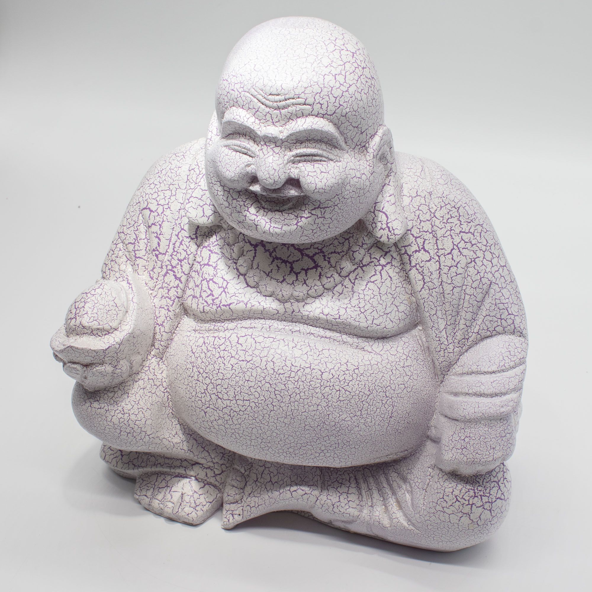 Laughing Buddha Lamp Lavender Crackle - Round Stand 5 Laughing Buddha Lamp Lavender Crackle - Round Stand - Image 5