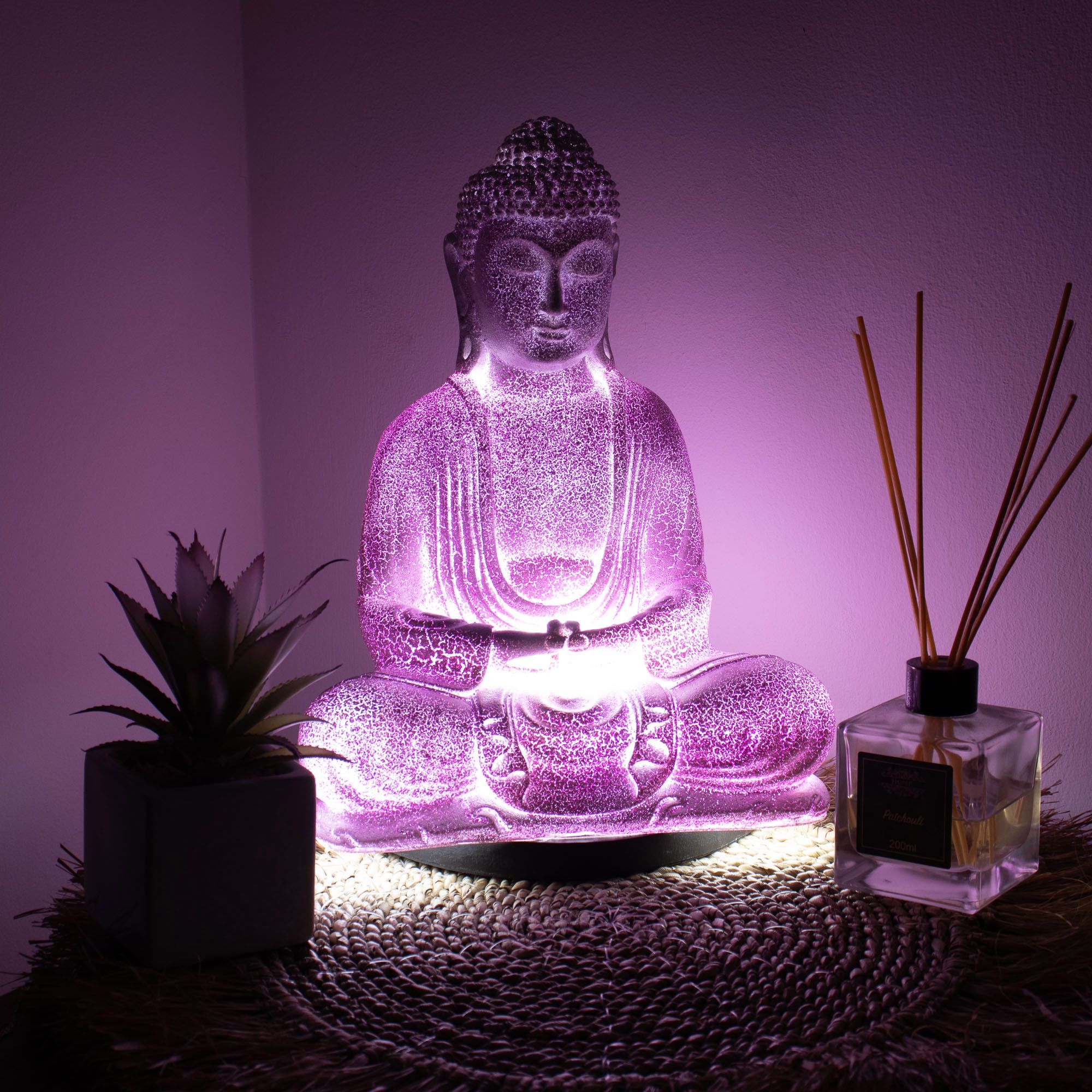 Meditation Buddha Lamp Lavender Crackle - Oval Stand 2 Meditation Buddha Lamp Lavender Crackle - Oval Stand - Image 2