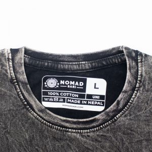 Nomad Sari Stonewashed Cotton T-Shirt - Compass of Life - Charcoal - Large