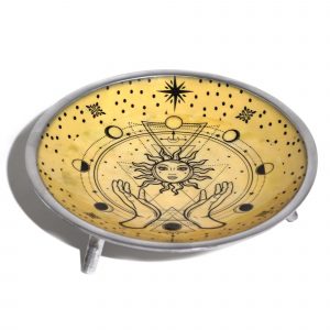 Triple Leg Enamelled Offering Plate - Hands & Sun