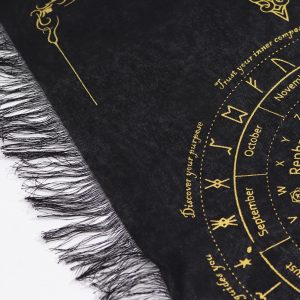 Ancient Witch Pendulum Divination Cloth - Sun Face - Black & Gold