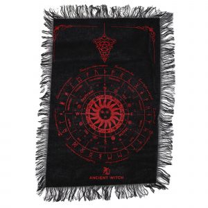 Ancient Witch Pendulum Divination Cloth - Sun Face - Black & Blood Red