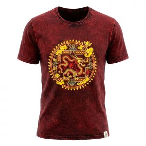 Nomad Sari Stonewashed Cotton T-Shirt - Dragon Mandala - Maroon - Large