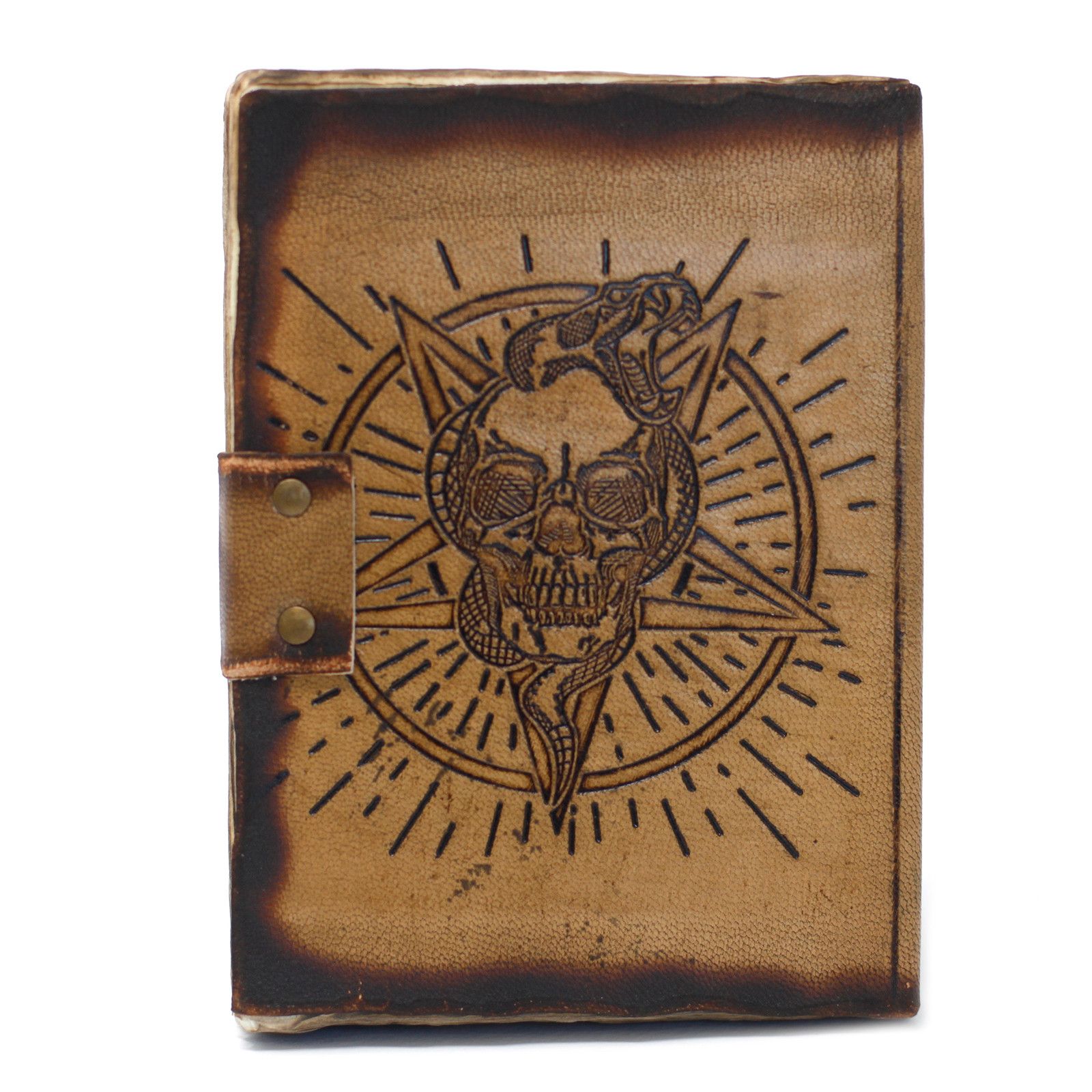 Leather Pentagon & Skull with Burns Detail Notebook (7x5") - Image 7
