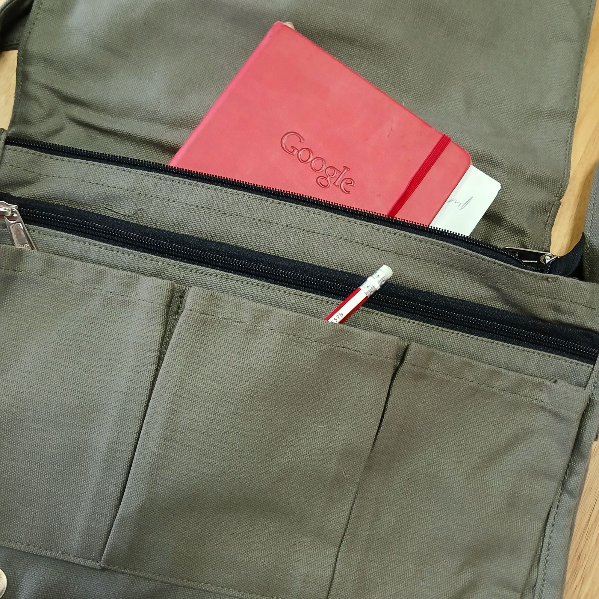 Cotton Canvas Laptop Messenger Bag - Olive - Image 2