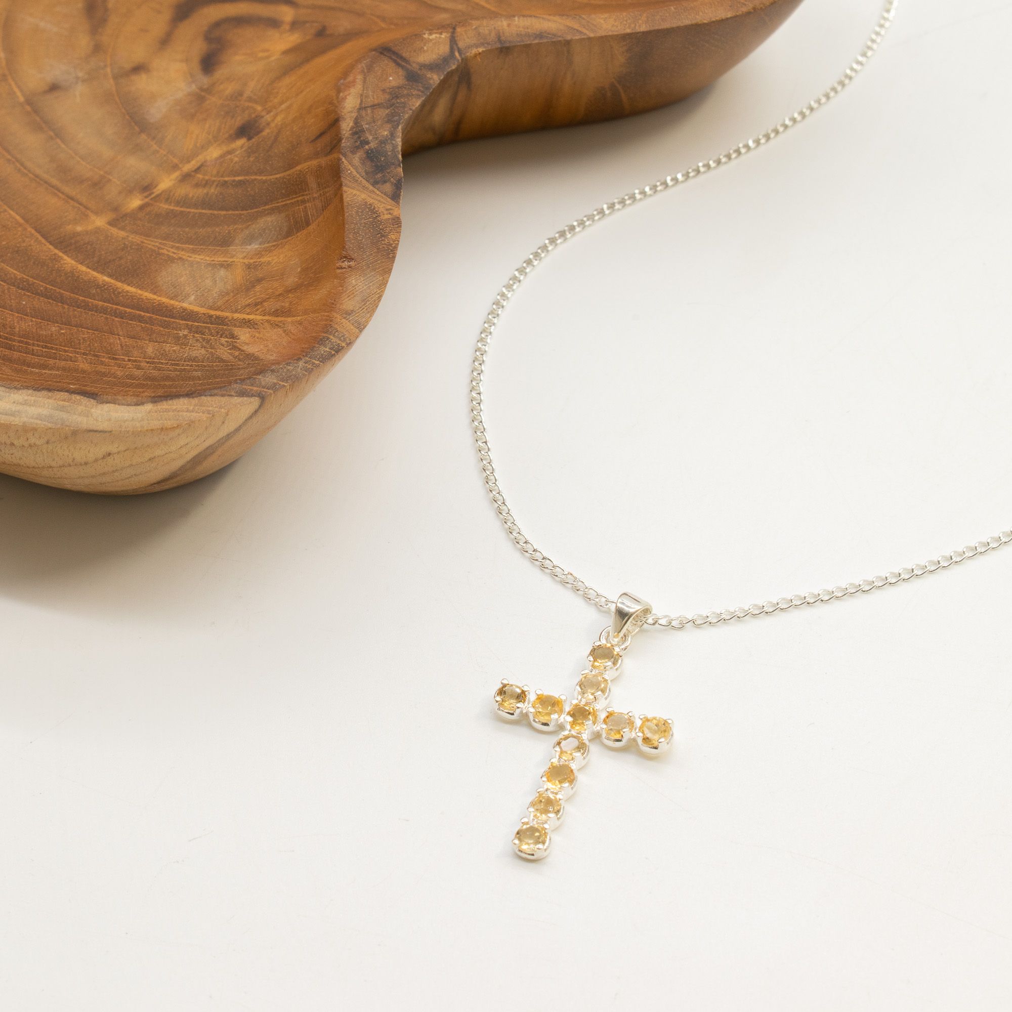 Indian Devotional Pendant - Silver Plated (45cm Chain)- Citrine Crucifix - Image 3