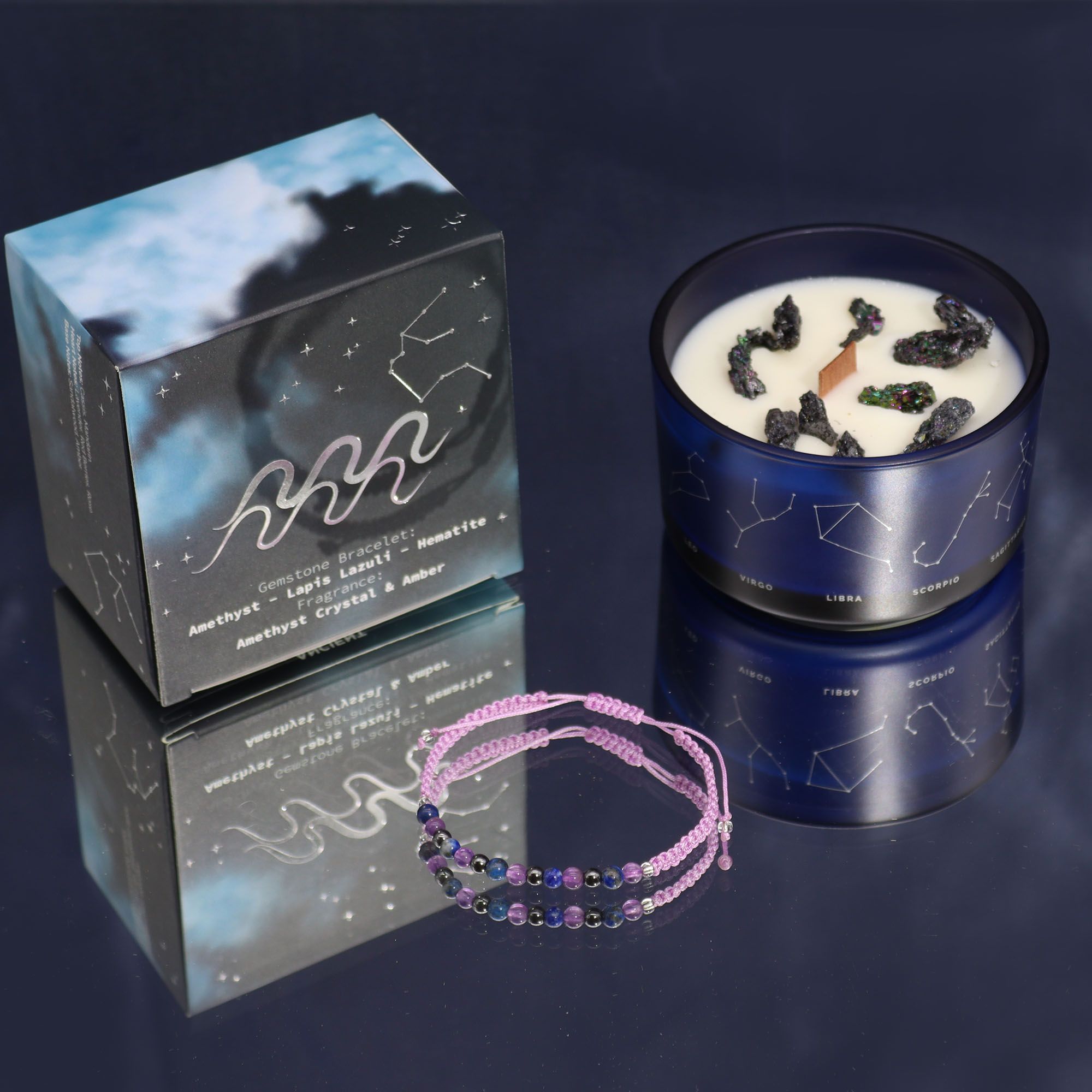 Zodiac Crystal Candle with Gemstone Bracelet - Aquarious - Image 3