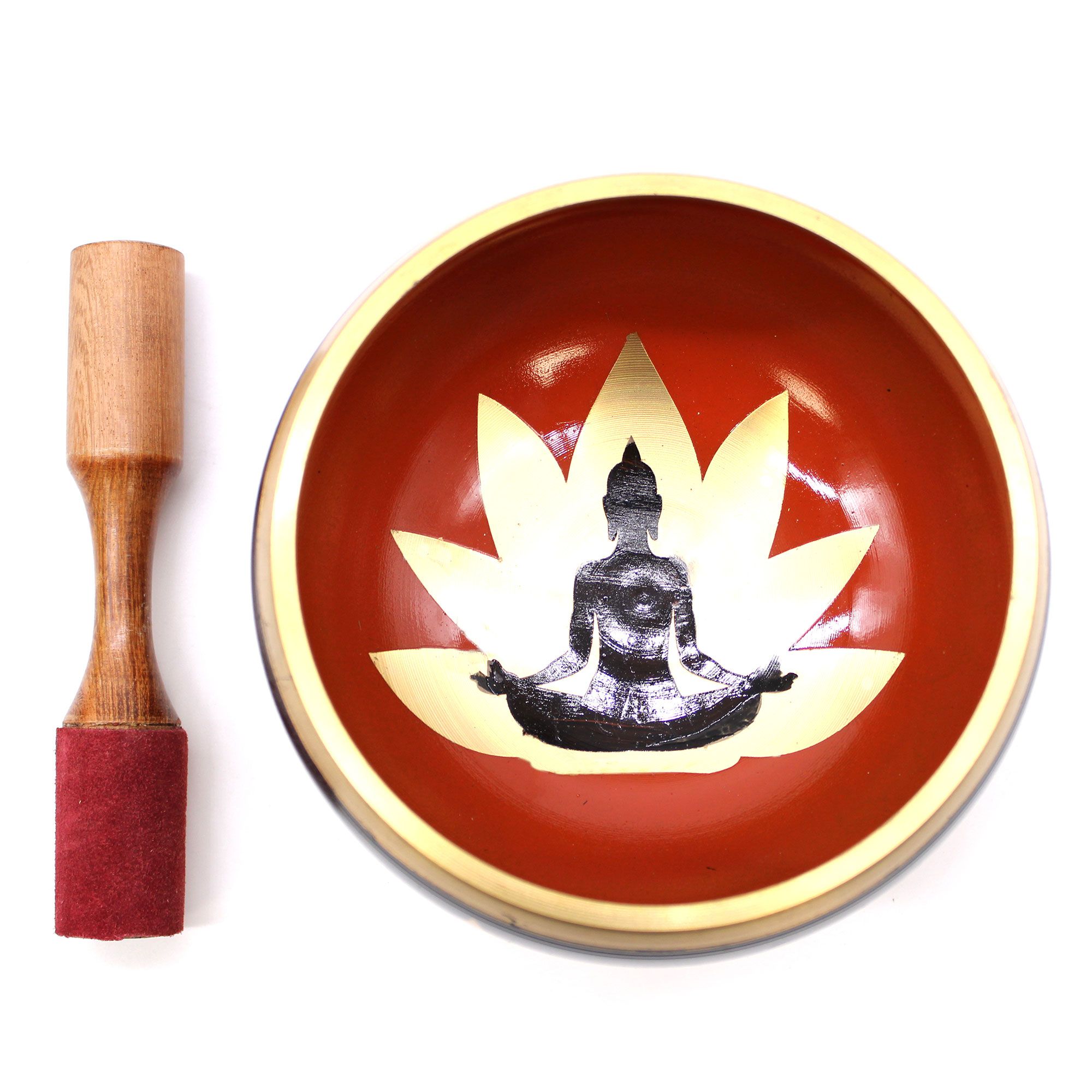 Lrg Buddha Singing Bowl Set- Black/Orange 14cm - Image 4