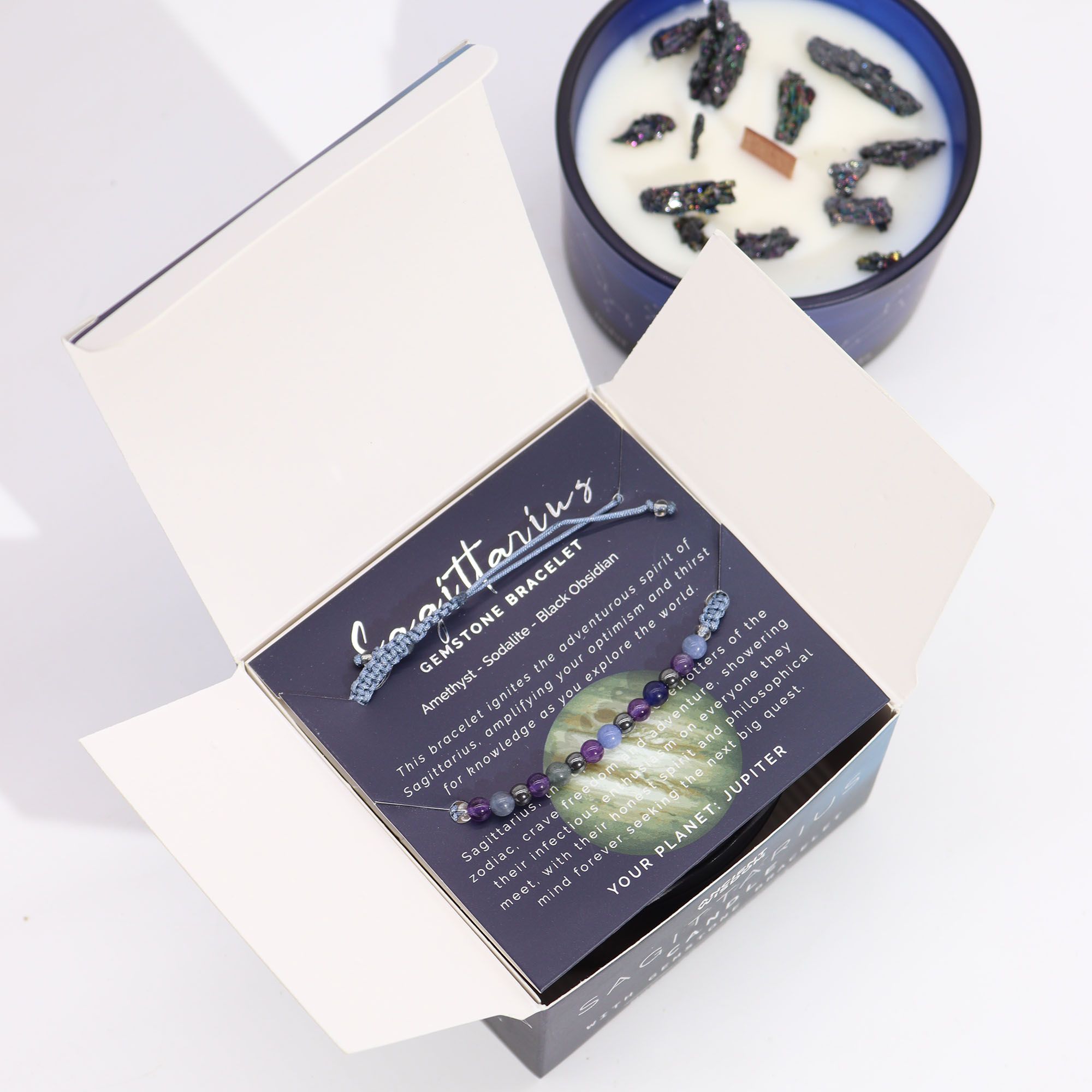 Zodiac Crystal Candle with Gemstone Bracelet - Sagittarius - Image 2
