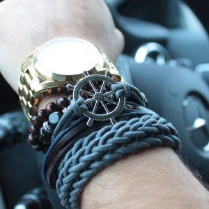 Mens Bracelet Sets - Green & Natural (asst)