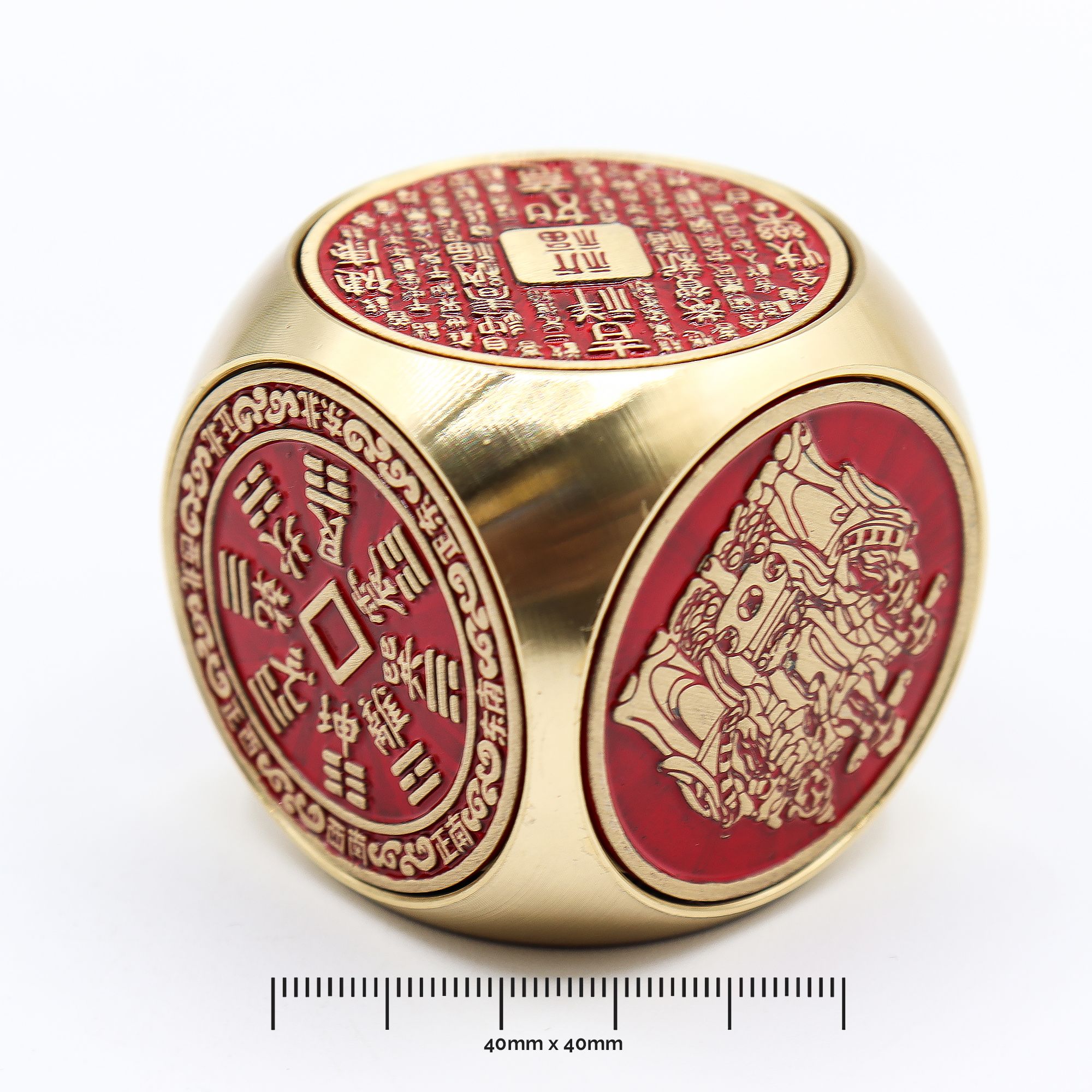 Feng Shui Fortune - Red & Brass Prosperity Cube - Flat - Image 2