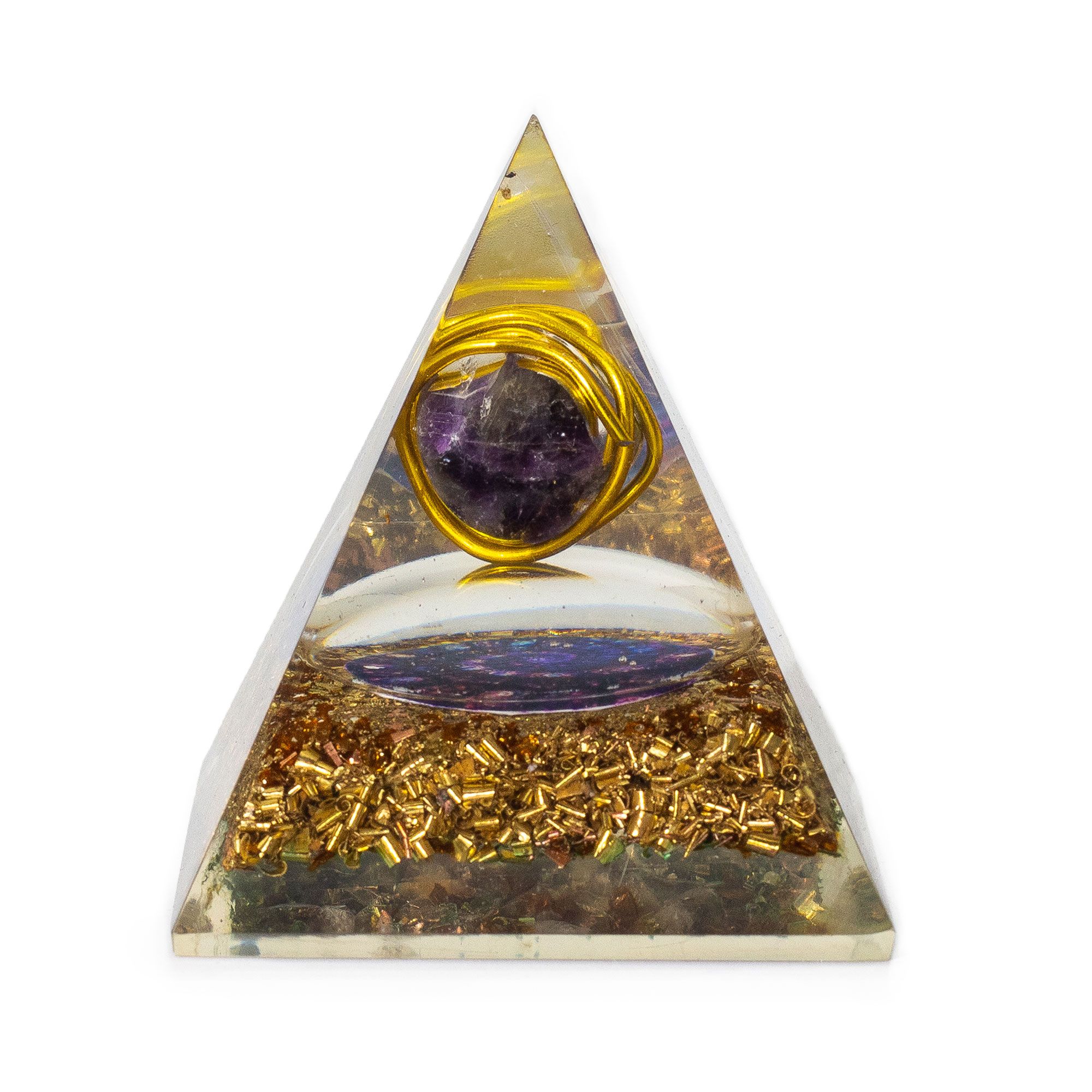 Med Organite Pryamids 7x6cm - Wrapped Amythist - Copper Chips - Image 3