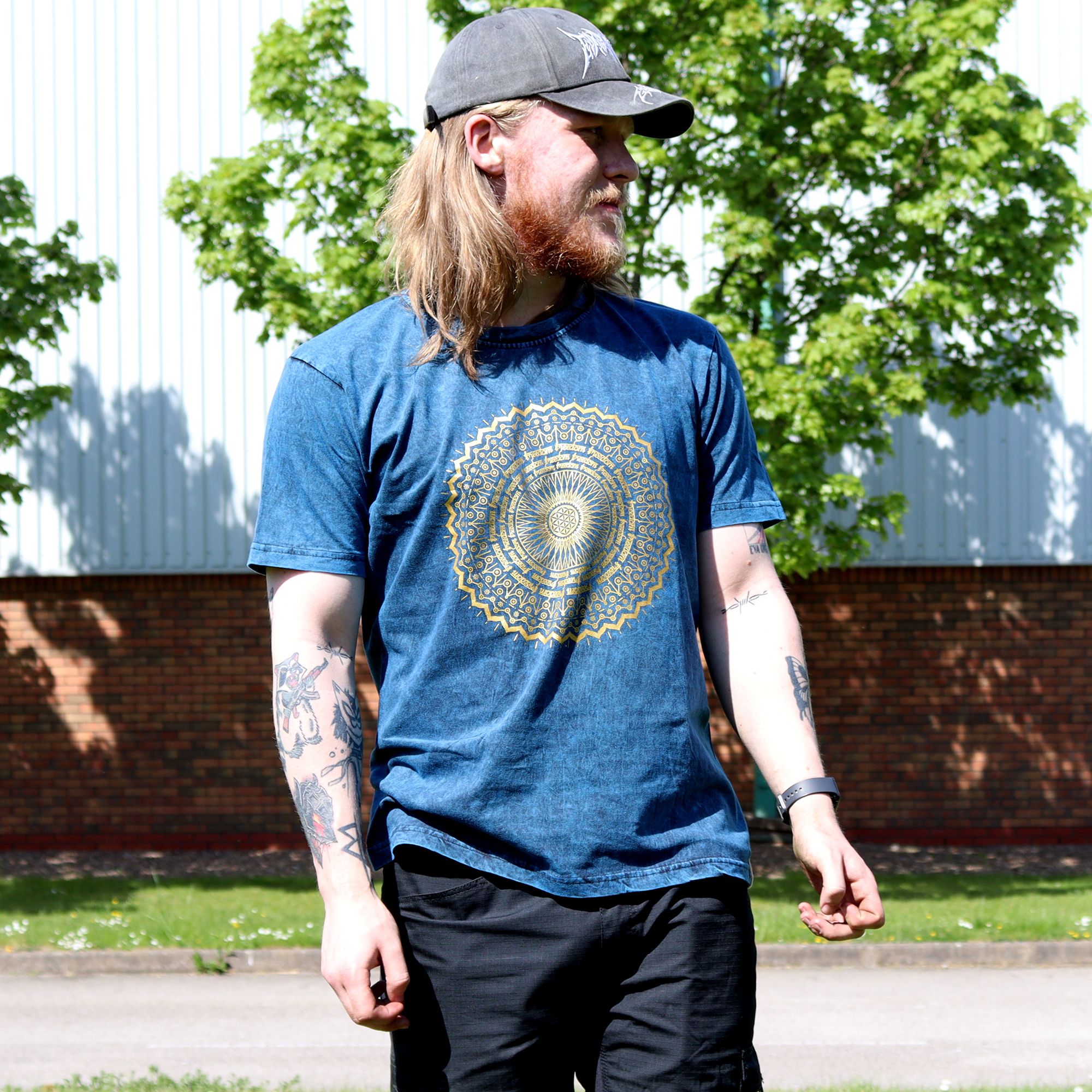 Nomad Sari Stonewashed Cotton T-Shirt – Mandala – Blue – Large - Image 3