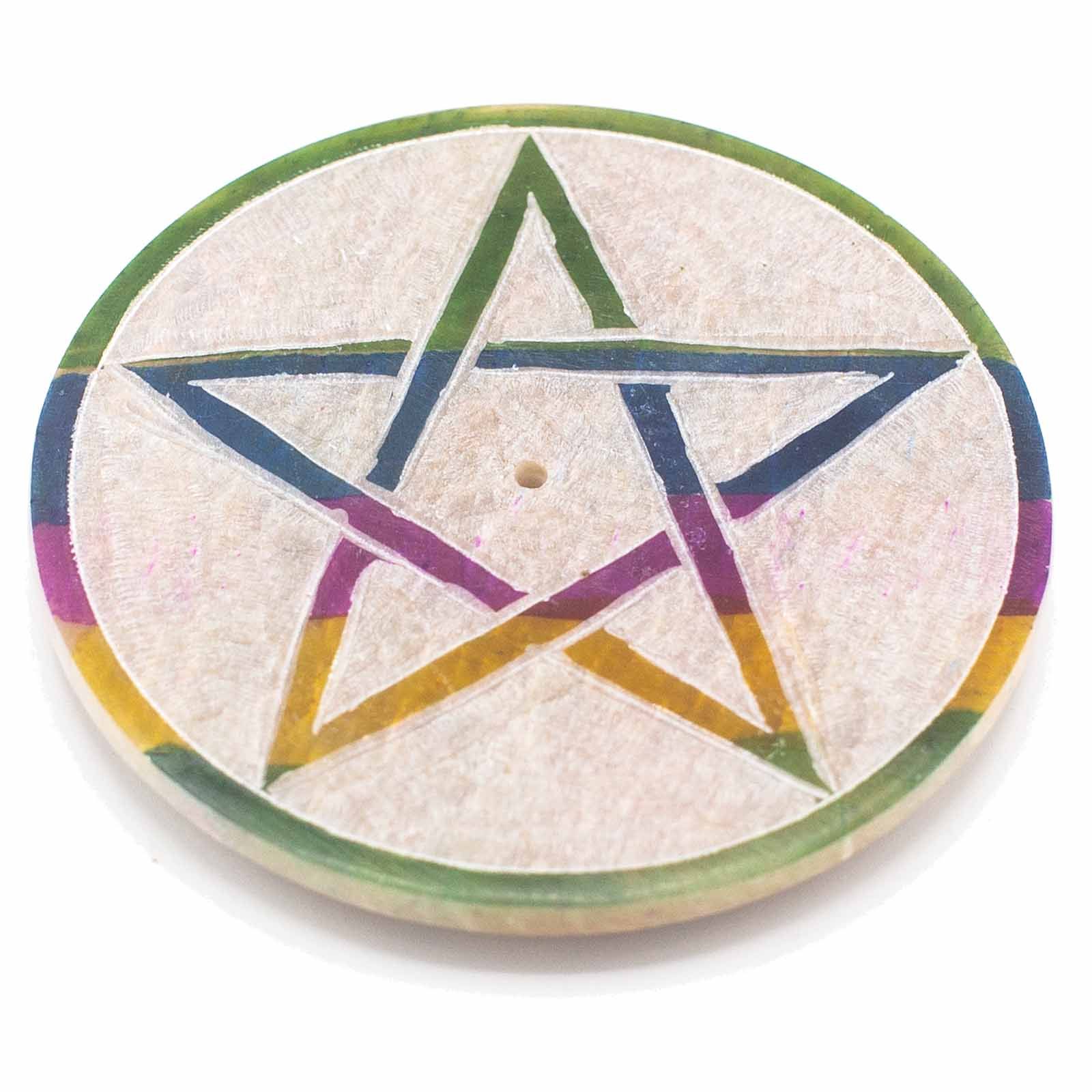 Soapstone Disc Incense Holder 8cm - Pentagon - Image 3
