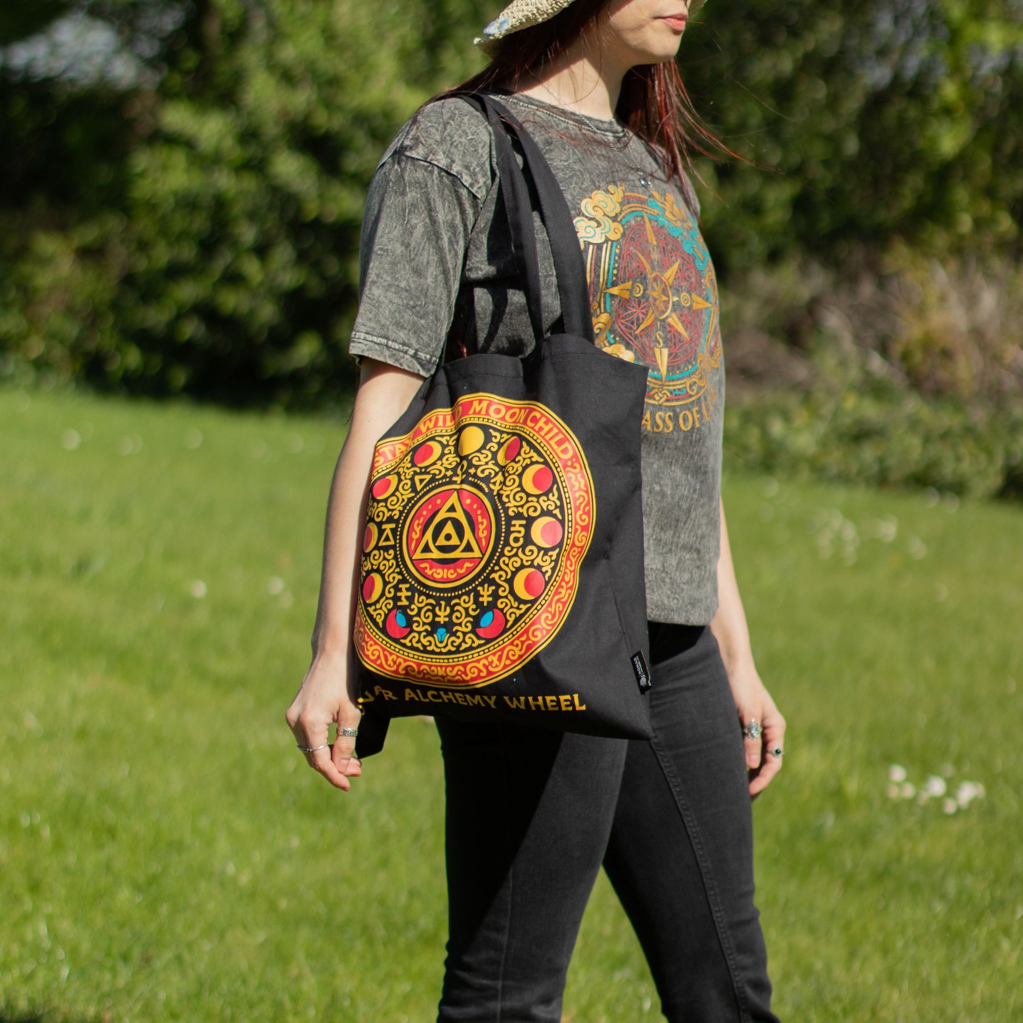 Iconic Classic Tote Bag - Luna Alchemy Wheel - Black 6oz - Image 7
