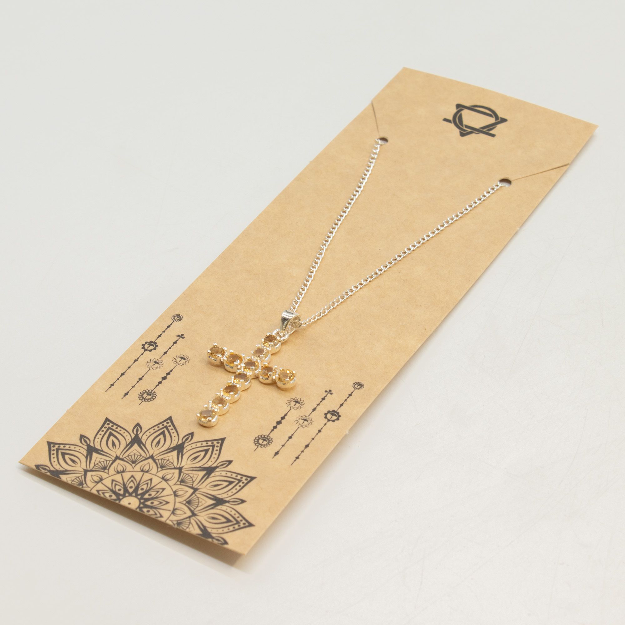 Indian Devotional Pendant - Silver Plated (45cm Chain)- Citrine Crucifix - Image 4