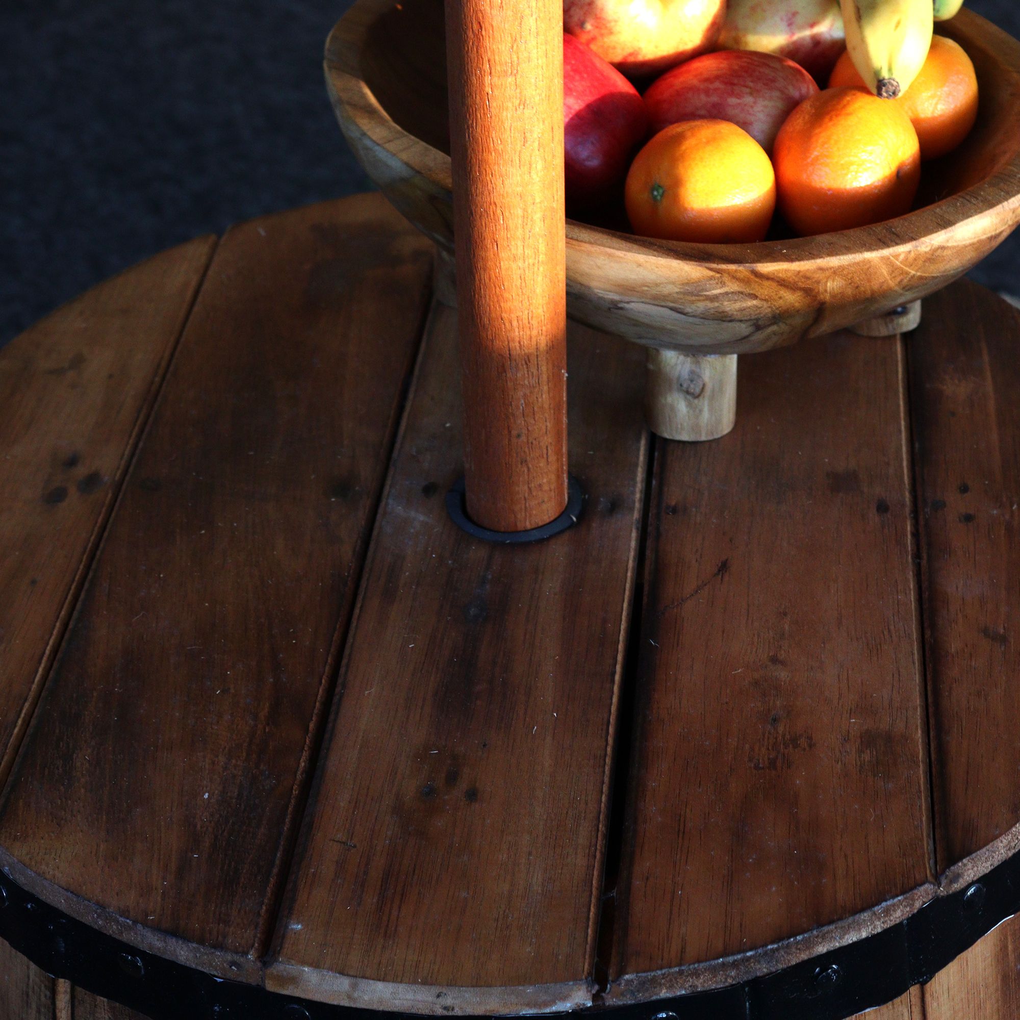 Beer Barrel Table & Parasol Stand – Natural Wood 60 x 48.5 cm - Image 2